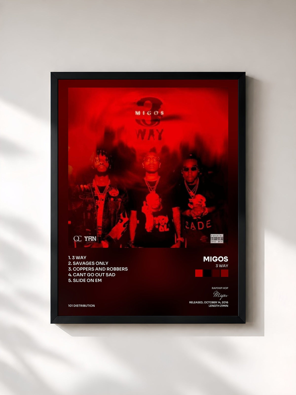 #noir Tableau de l'album 3 Way de Migos, cadre noir, imprimé et encadré en France