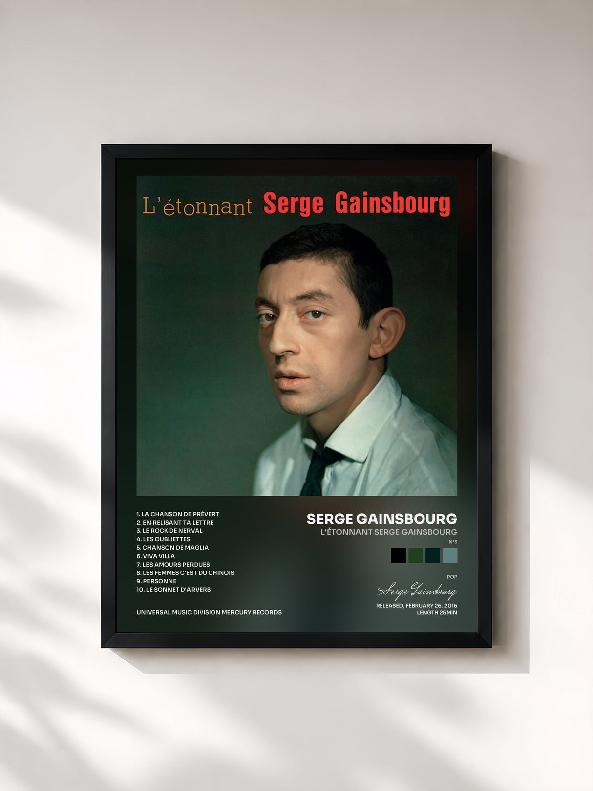 #noir Tableau de l'album L'étonnant Serge Gainsbourg (N°3) de Serge Gainsbourg, cadre noir, imprimé et encadré en France