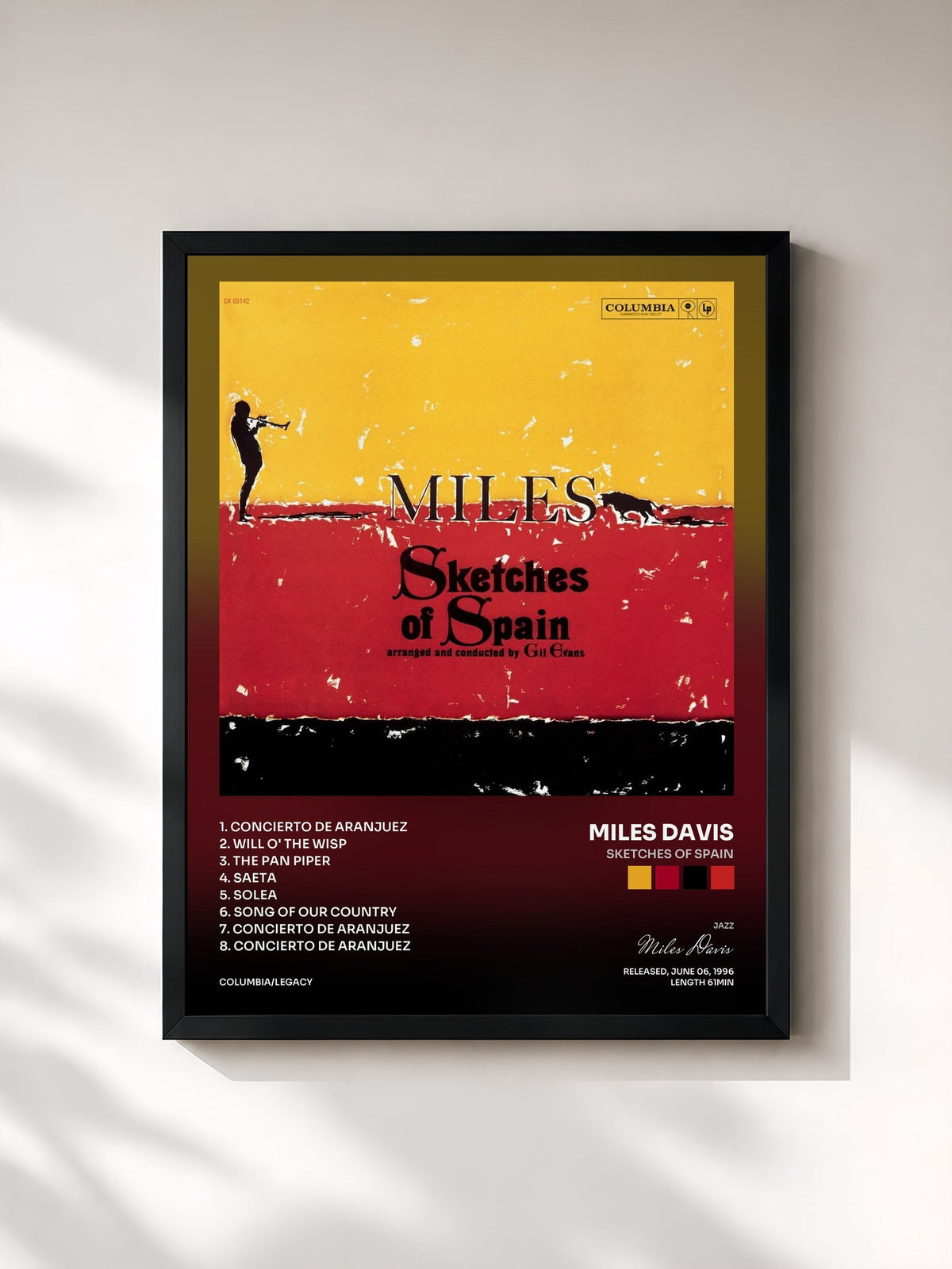 #noir Tableau de l'album Sketches Of Spain de Miles Davis, cadre noir, imprimé et encadré en France
