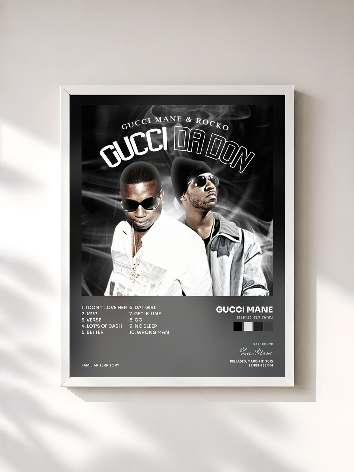 #blanc Tableau de l'album Gucci Da Don de Gucci Mane, cadre blanc, imprimé et encadré en France