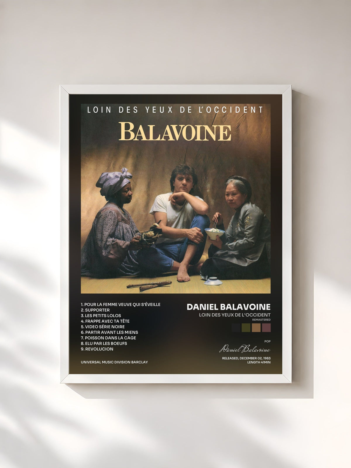 #blanc Tableau de l'album Loin des yeux de l'Occident (Remastered) de Daniel Balavoine, cadre blanc, imprimé et encadré en France