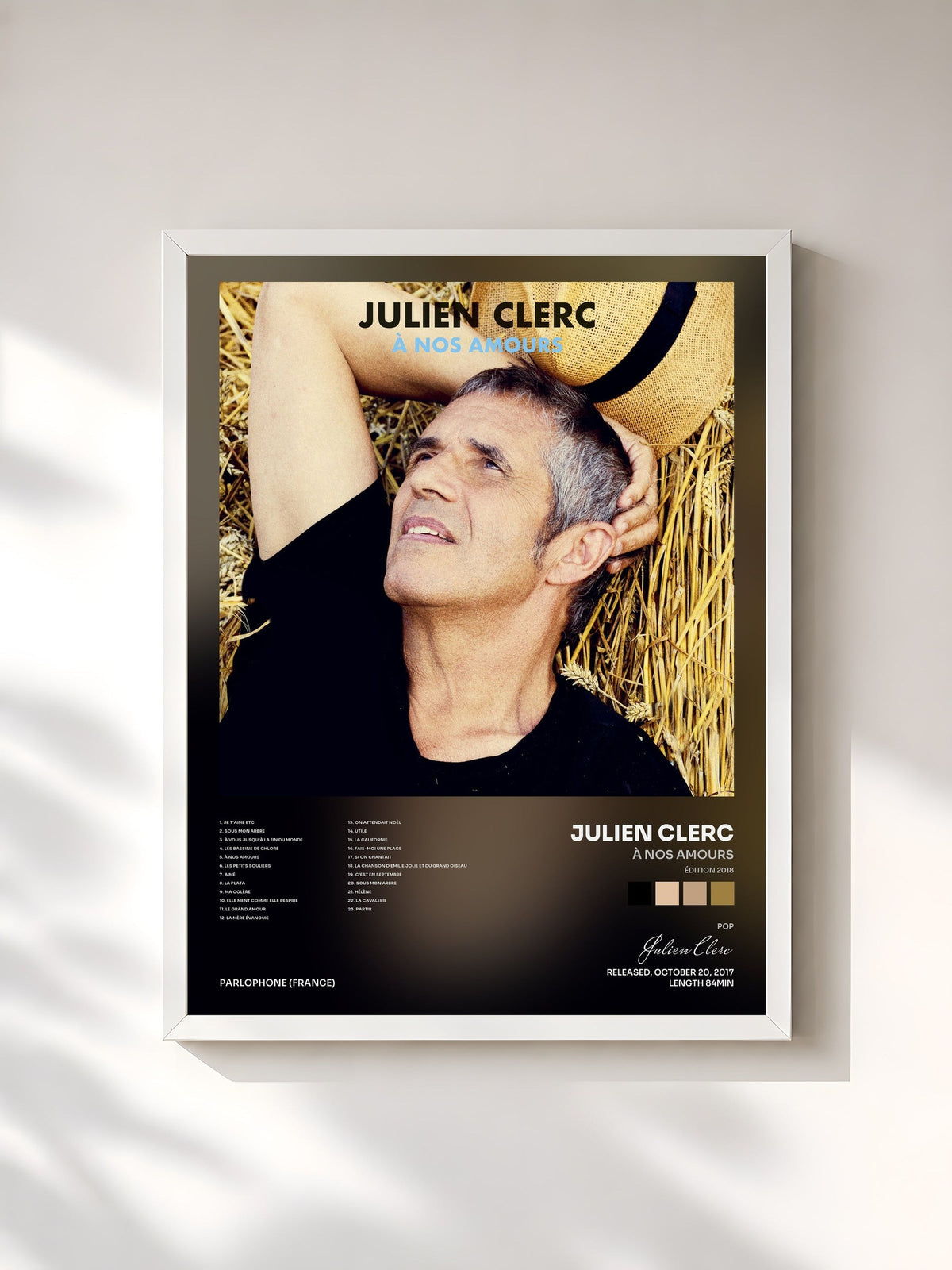 #blanc À nos amours (Édition 2018) von Julien Clerc als gerahmter Kunstdruck, weißer Rahmen, gedruckt und gerahmt in Frankreich