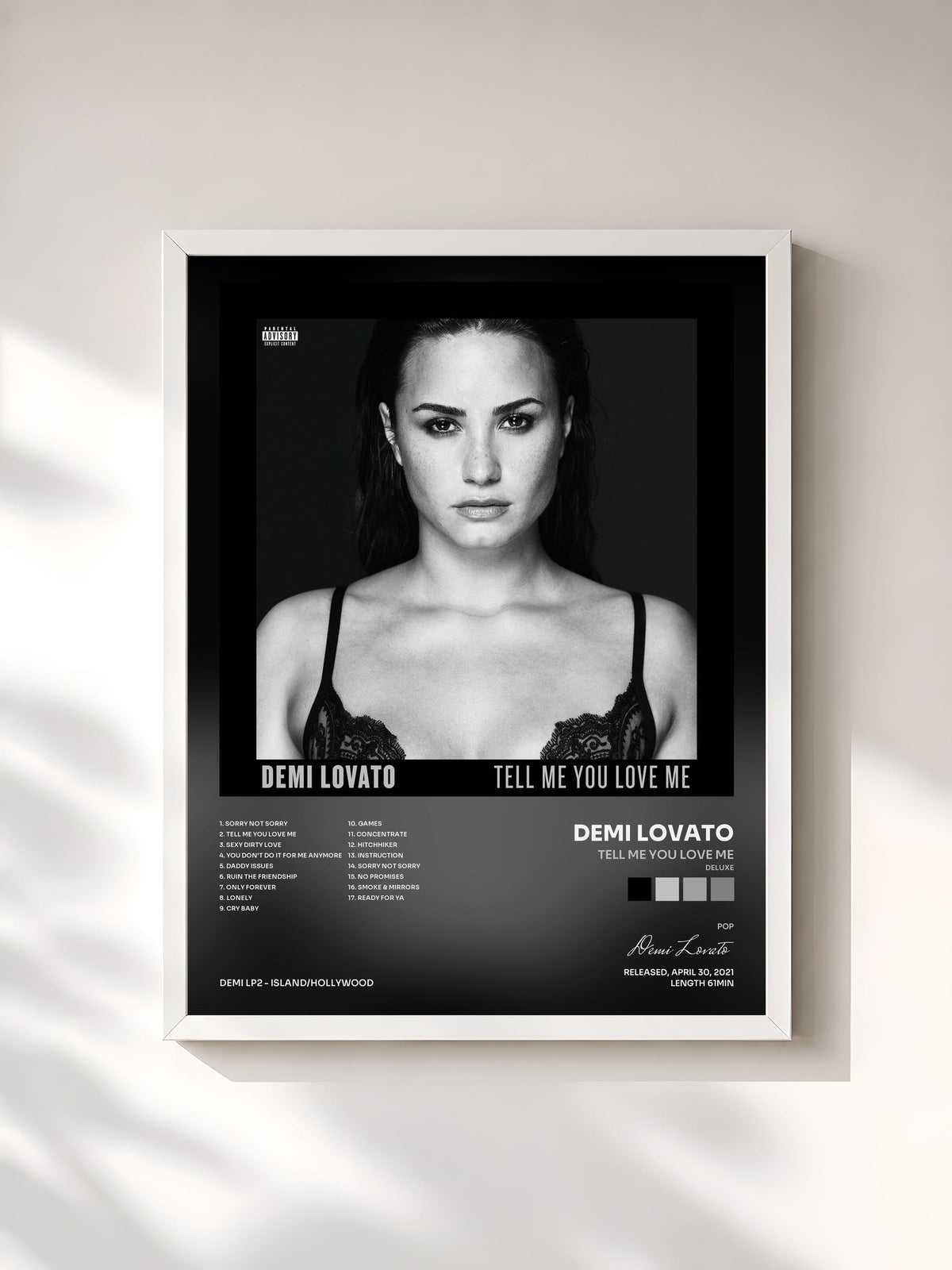 #blanc Tableau de l'album Tell Me You Love Me (Deluxe) de Demi Lovato, cadre blanc, imprimé et encadré en France