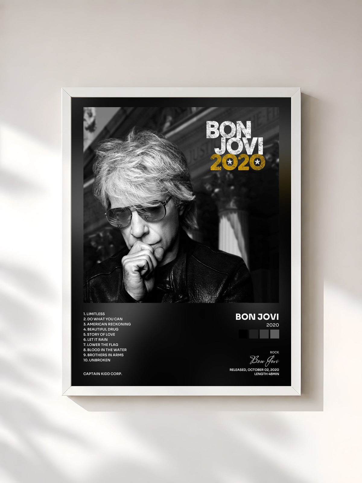#blanc 2020 by Bon Jovi as a framed art print, white frame, printed and framed in France