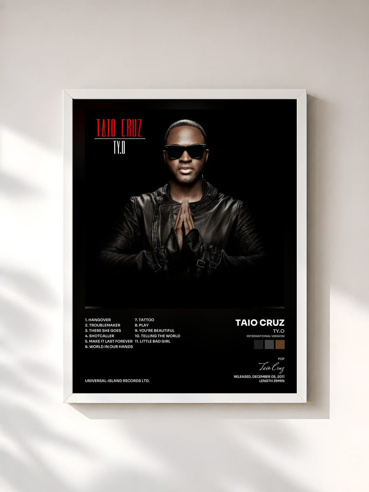 #blanc Tableau de l'album TY.O (International Version) de Taio Cruz, cadre blanc, imprimé et encadré en France