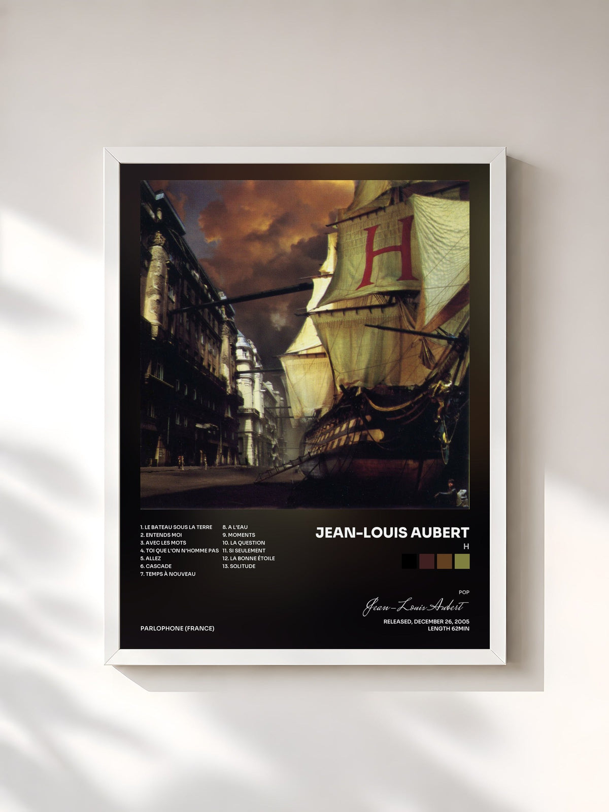 #blanc H by Jean-Louis Aubert as a framed art print, white frame, printed and framed in France