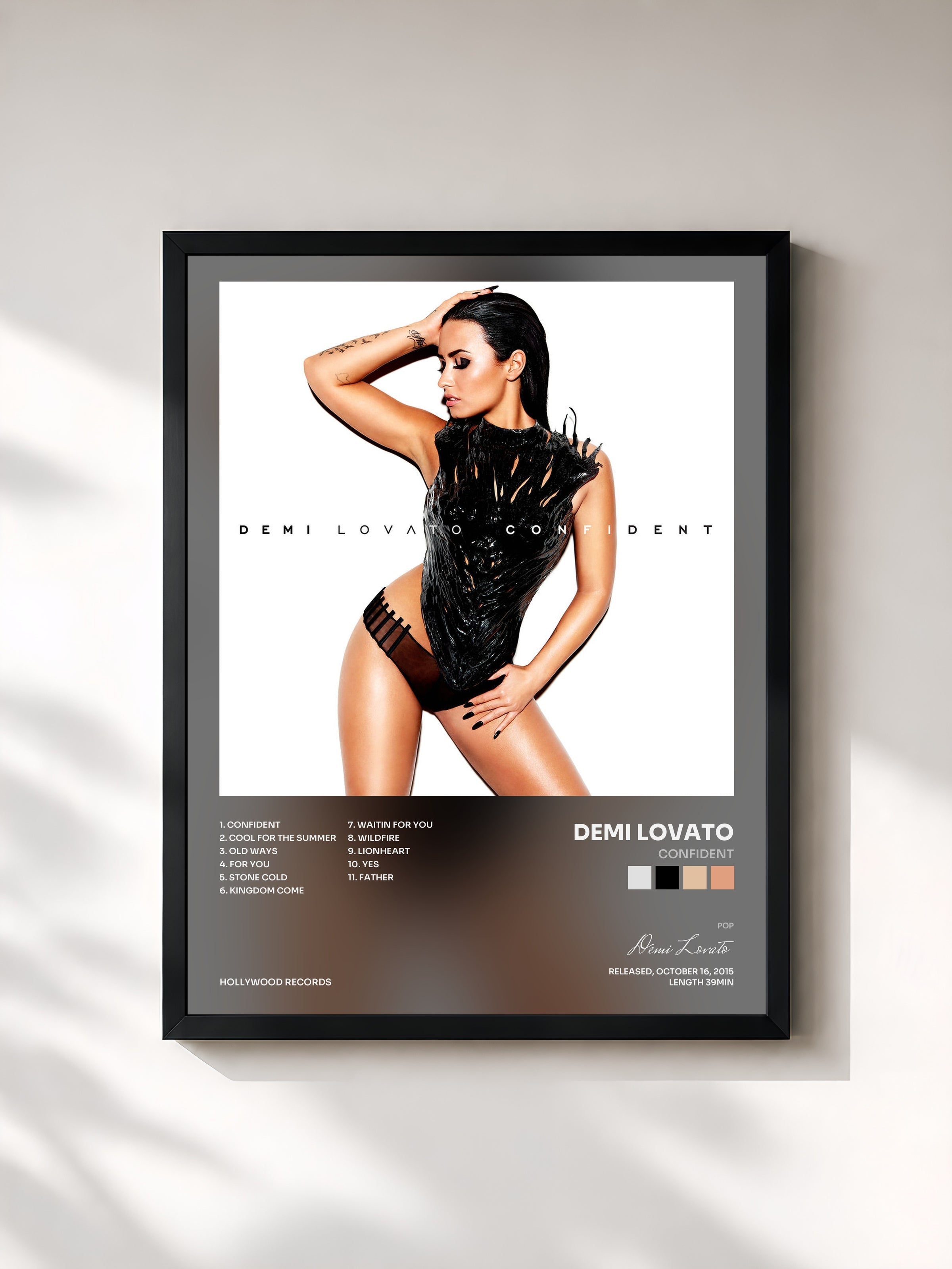 #noir Tableau de l'album Confident de Demi Lovato, cadre noir, imprimé et encadré en France