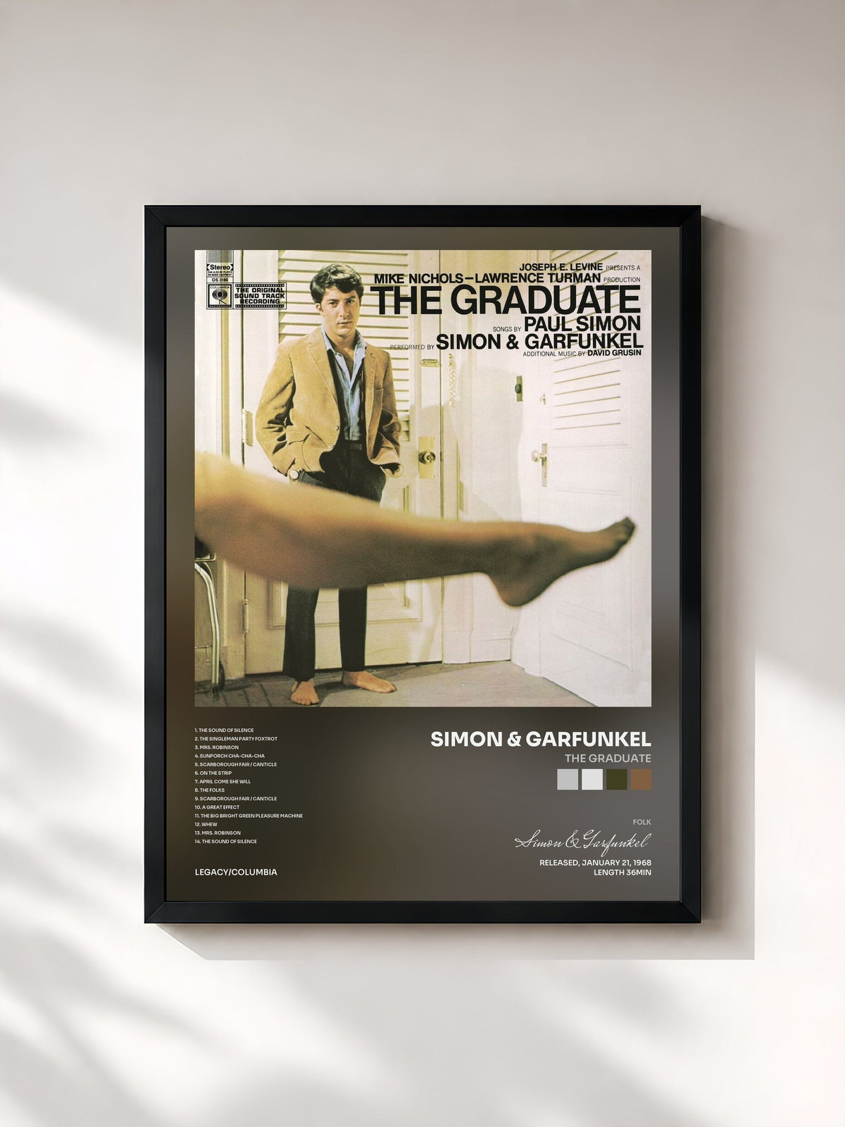 #noir Tableau de l'album The Graduate de Simon & Garfunkel, cadre noir, imprimé et encadré en France