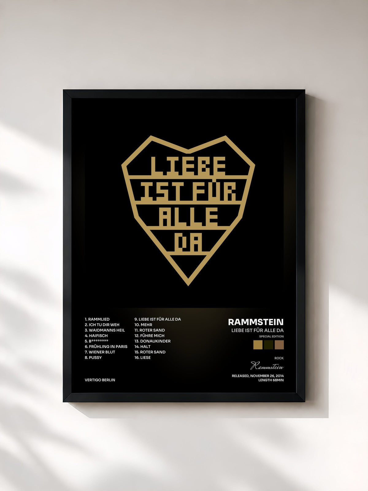 #noir Liebe ist für alle da (Special Edition) by Rammstein as a framed art print, black frame, printed and framed in France