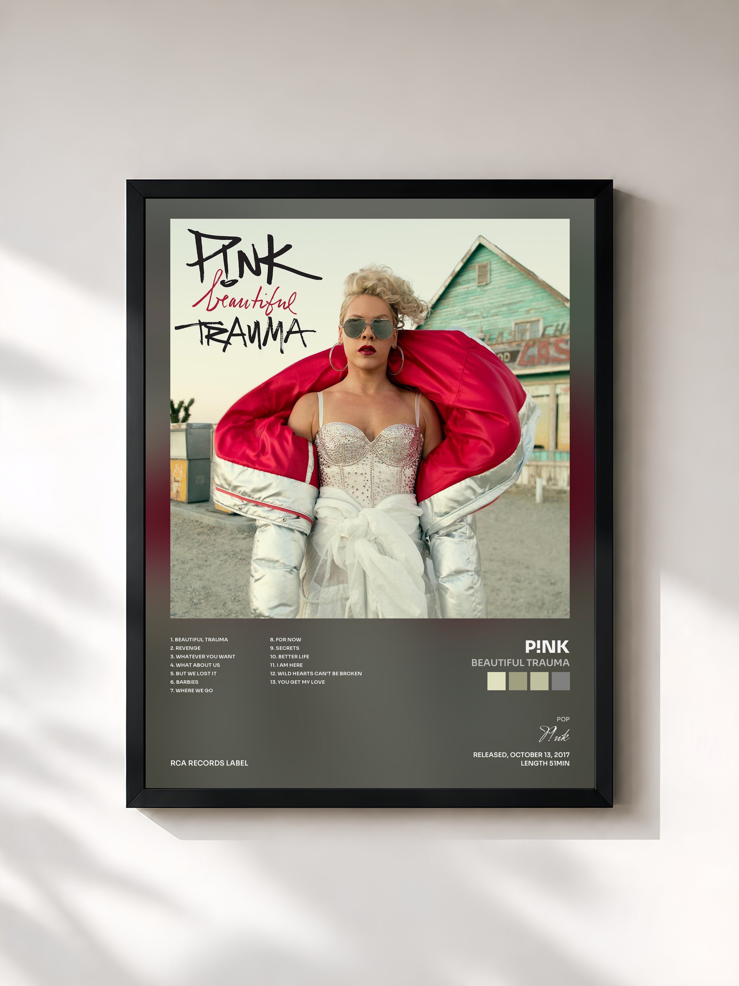 #noir Tableau de l'album Beautiful Trauma de P!nk, cadre noir, imprimé et encadré en France