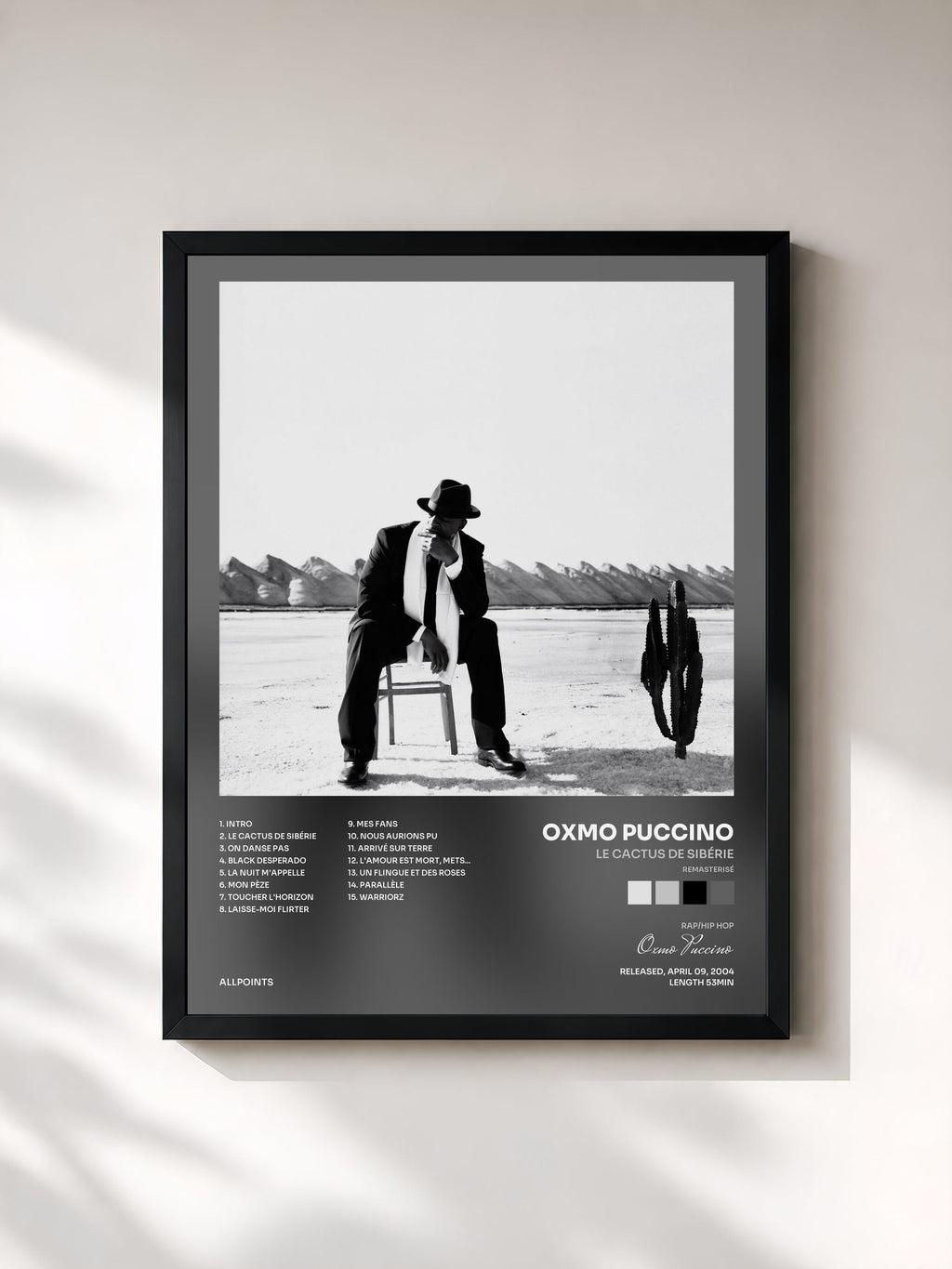 #noir Le cactus von Sibérie (Remasterisé) de Oxmo Puccino als gerahmter Kunstdruck, schwarzer Rahmen, gedruckt und gerahmt in Frankreich