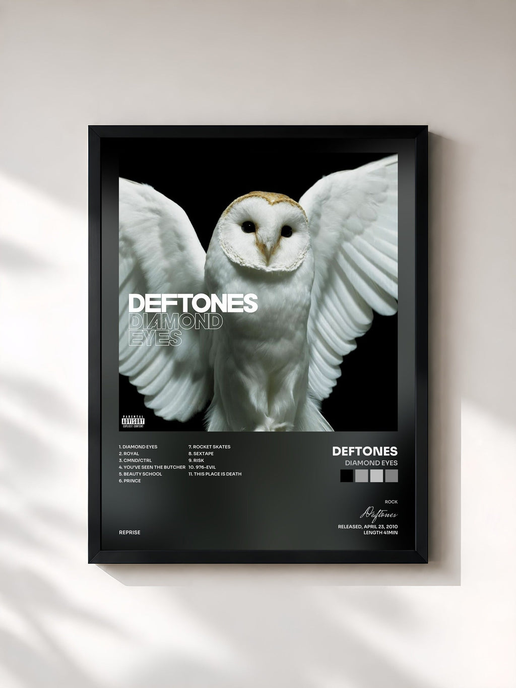 #noir Tableau de l'album Diamond Eyes de Deftones, cadre noir, imprimé et encadré en France