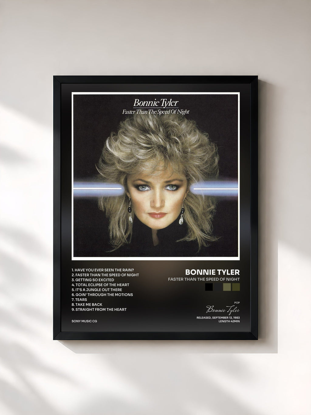 #noir Faster Than the Speed of Night by Bonnie Tyler as a framed art print, black frame, printed and framed in France