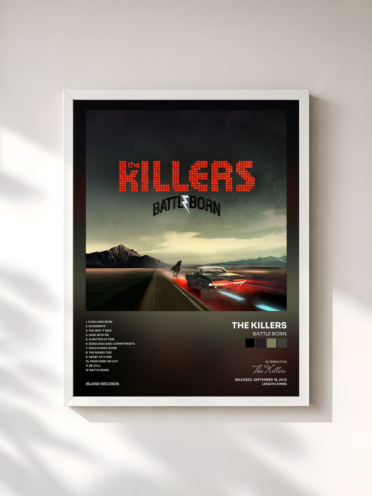 #blanc Tableau de l'album Battle Born de The Killers, cadre blanc, imprimé et encadré en France