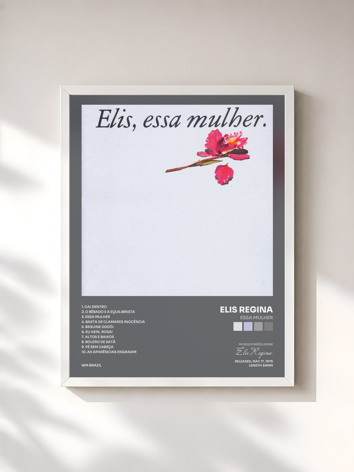 #blanc Tableau de l'album Essa Mulher de Elis Regina, cadre blanc, imprimé et encadré en France
