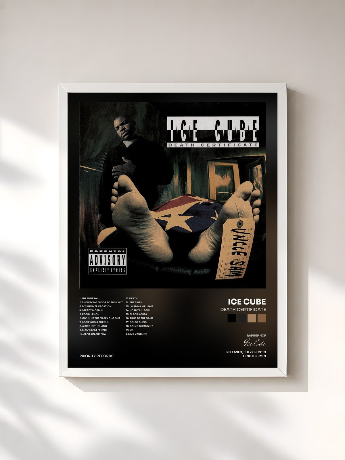 #blanc Tableau de l'album Death Certificate de Ice Cube, cadre blanc, imprimé et encadré en France