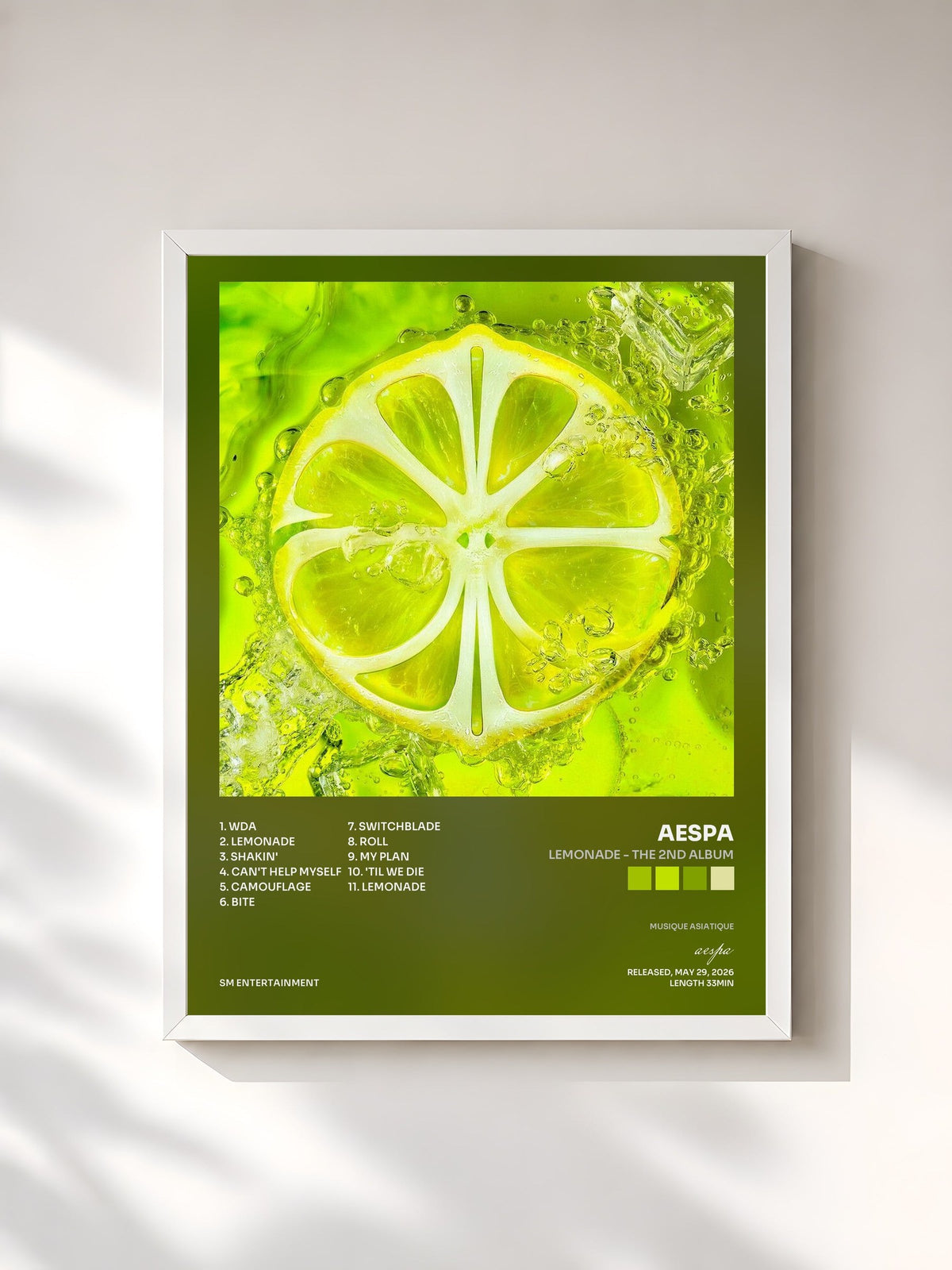 #blanc Tableau de l'album LEMONADE - The 2nd Album de aespa, cadre blanc, imprimé et encadré en France