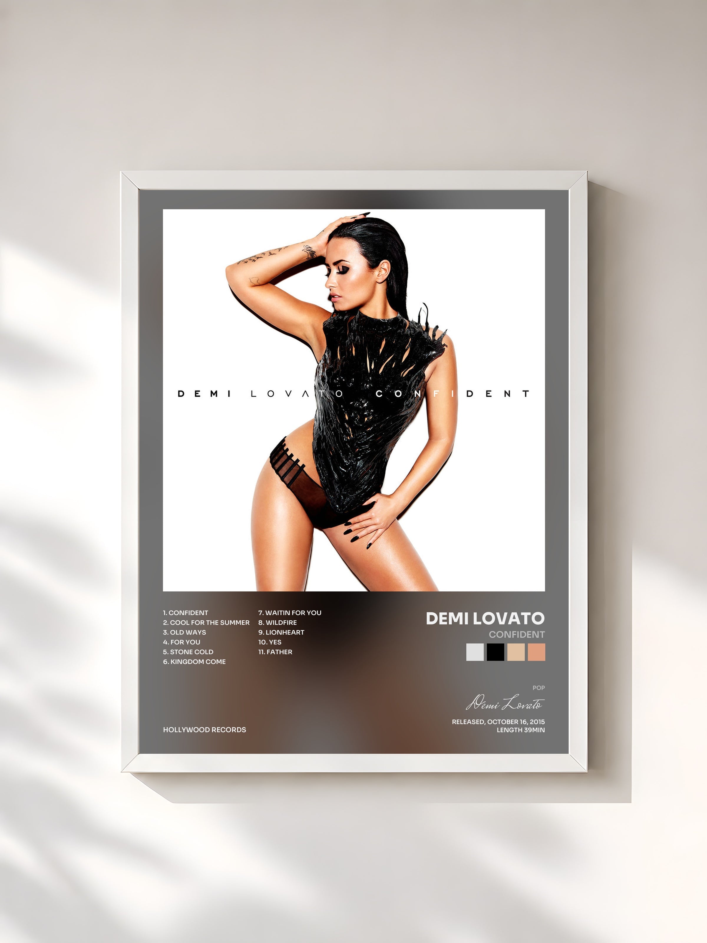 #blanc Tableau de l'album Confident de Demi Lovato, cadre blanc, imprimé et encadré en France