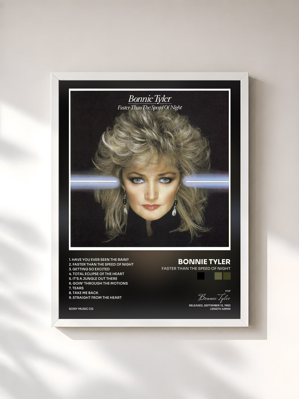 #blanc Faster Than the Speed of Night by Bonnie Tyler as a framed art print, white frame, printed and framed in France