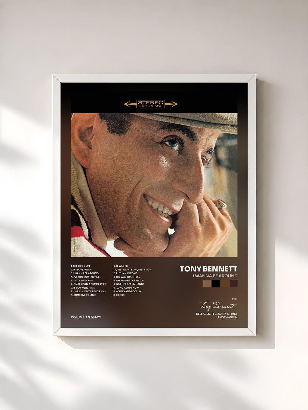 #blanc I Wanna Be Around di Tony Bennett in stampa incorniciata, cornice bianca, stampata e incorniciata in Francia