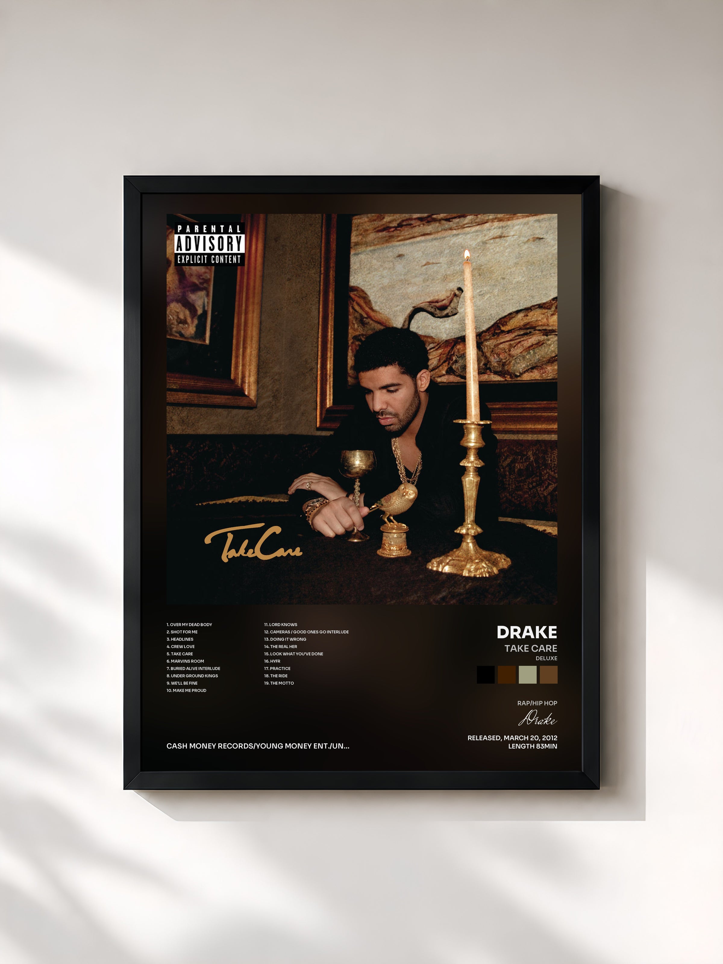 #noir Take Care (Deluxe) di Drake in stampa incorniciata, cornice nera, stampata e incorniciata in Francia