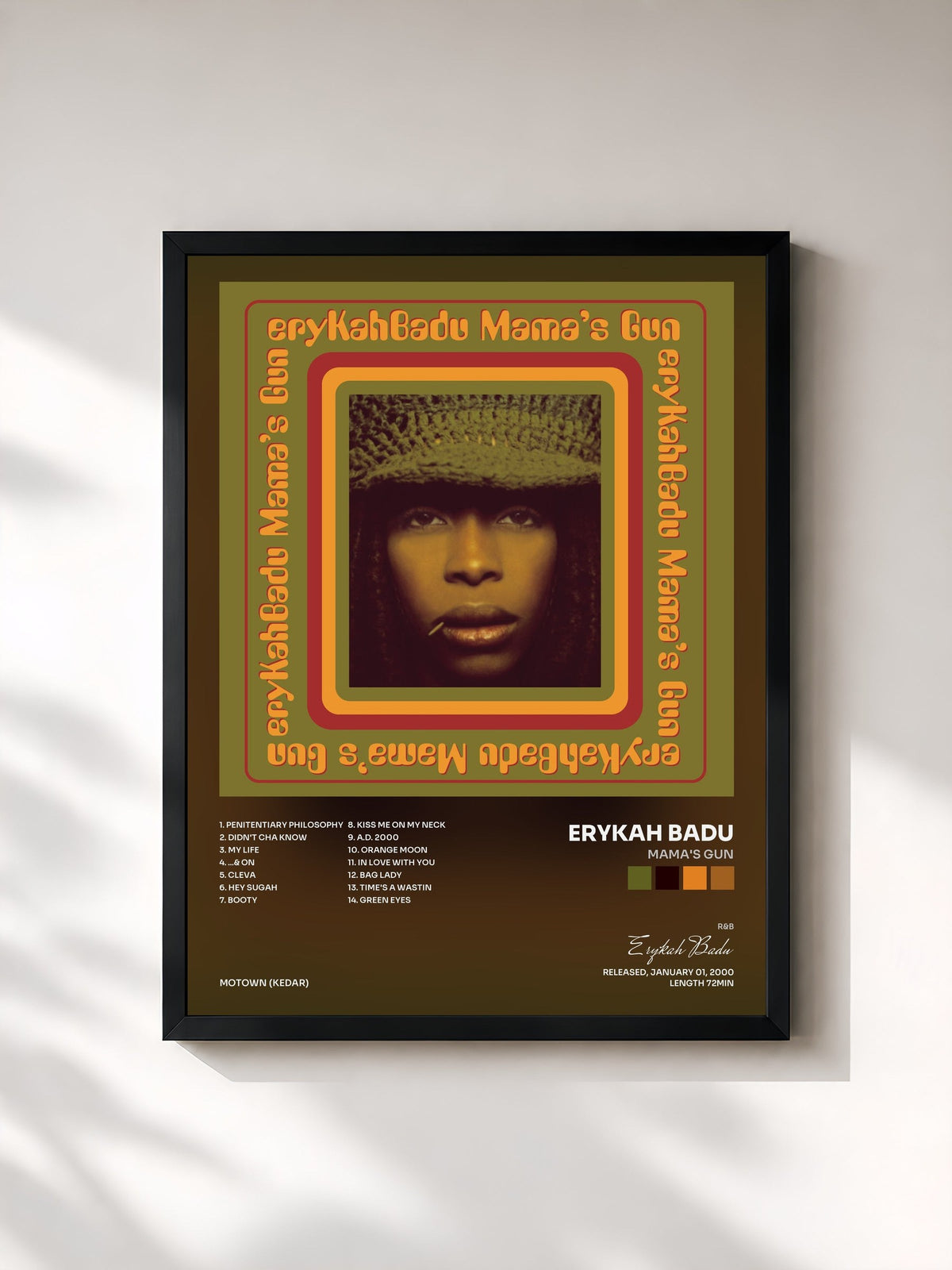 #noir Tableau de l'album Mama's Gun de Erykah Badu, cadre noir, imprimé et encadré en France