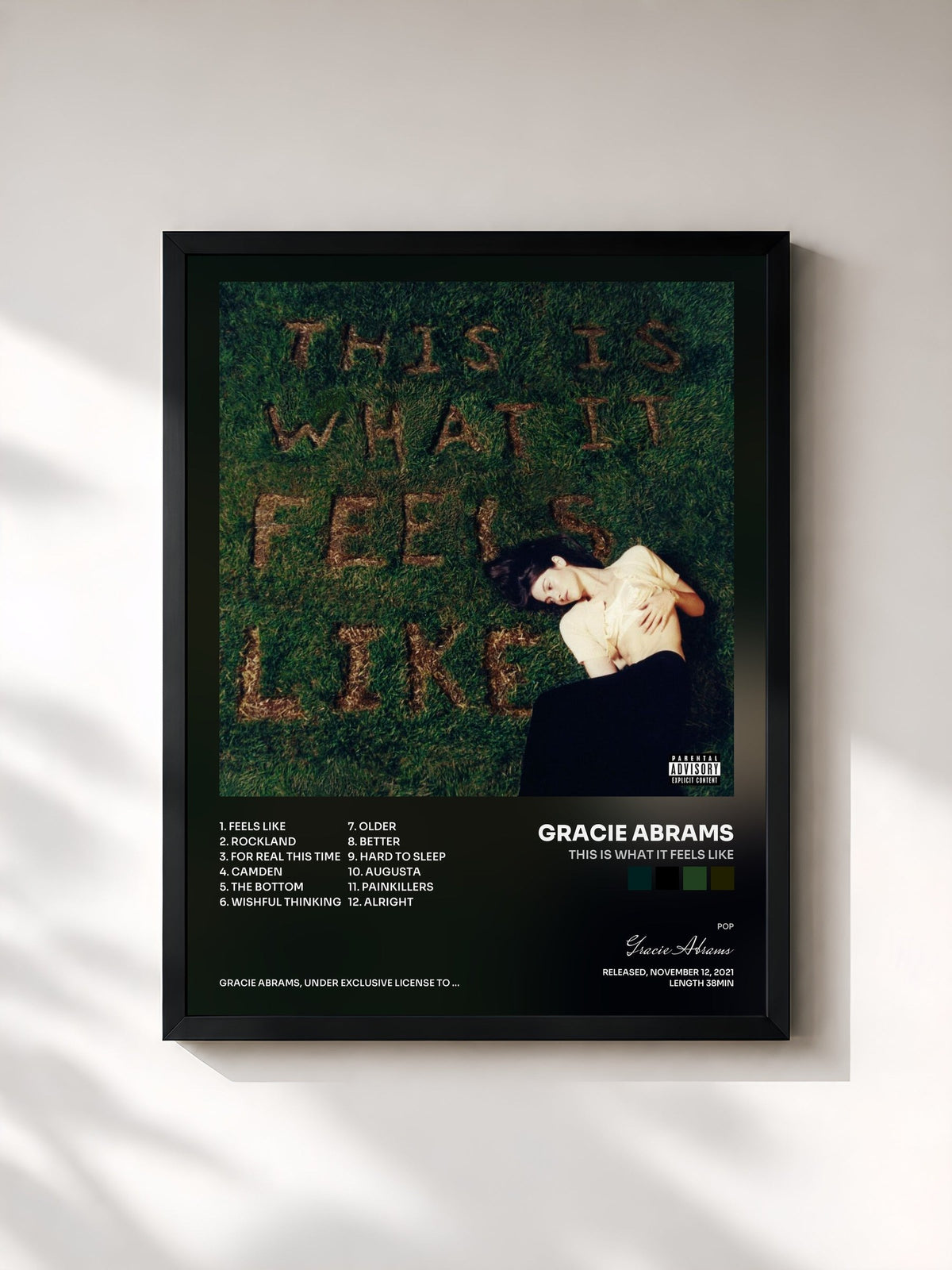 #noir This Is What It Feels Like de Gracie Abrams en lámina enmarcada, marco negro, impresa y enmarcada en Francia