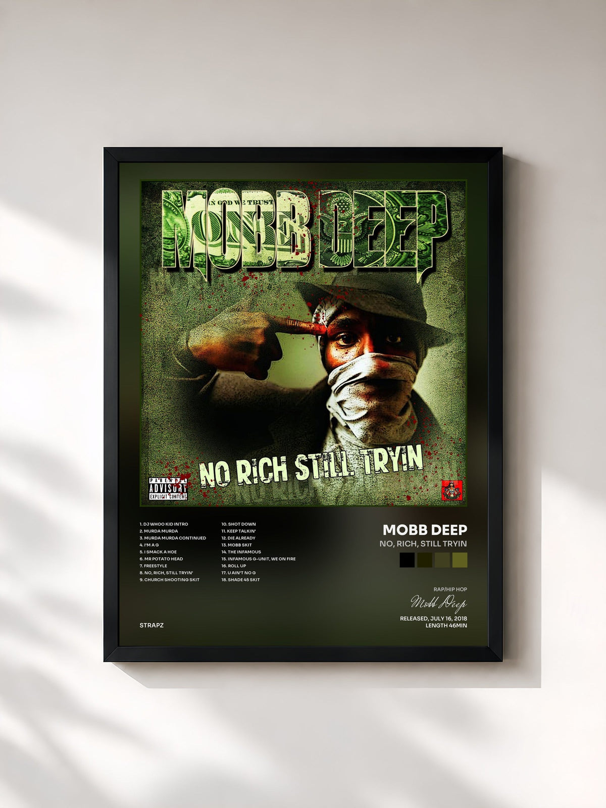 #noir Tableau de l'album No, Rich, Still Tryin de Mobb Deep, cadre noir, imprimé et encadré en France