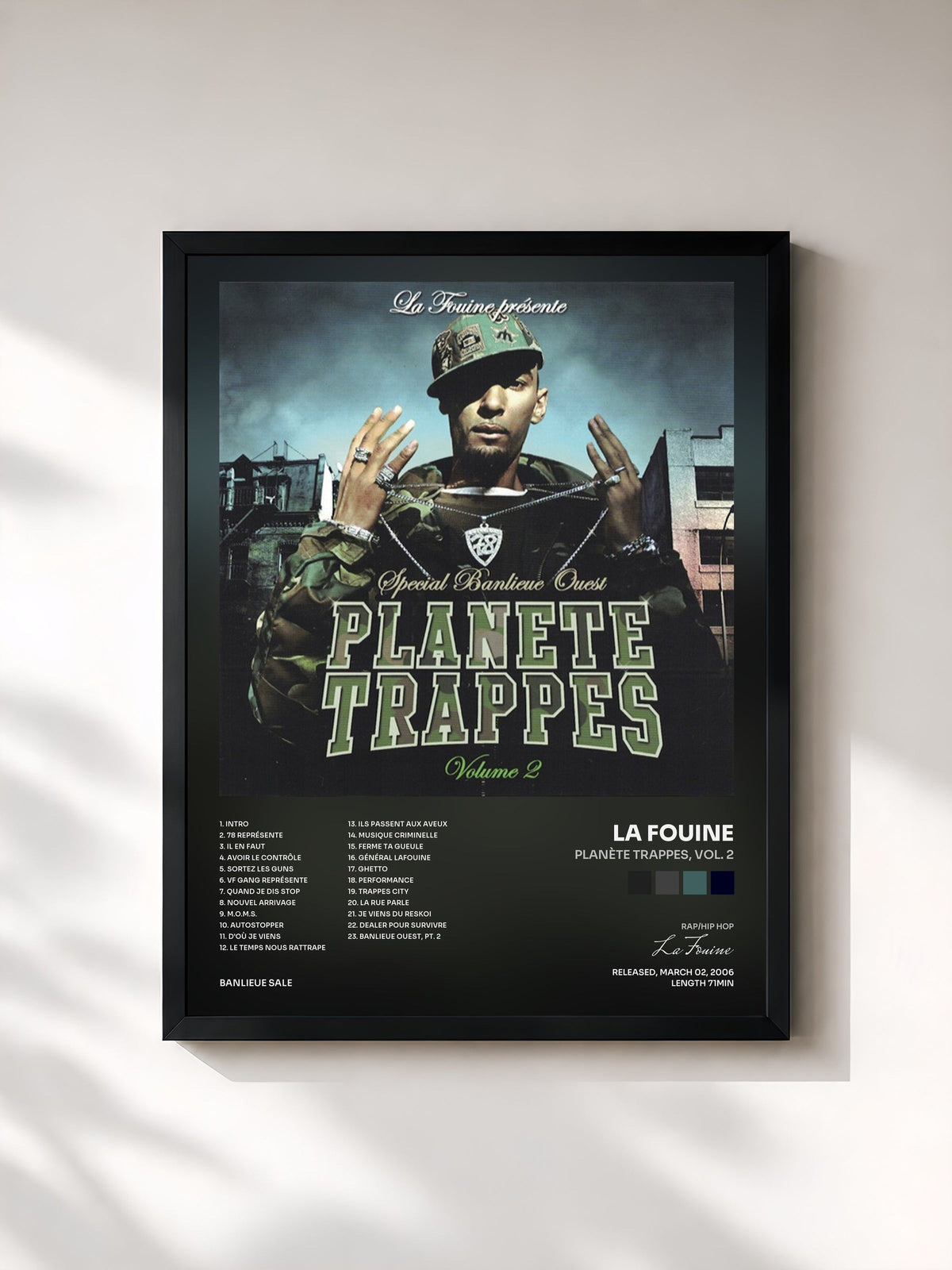 #noir Tableau de l'album Planète Trappes, vol. 2 de La Fouine, cadre noir, imprimé et encadré en France