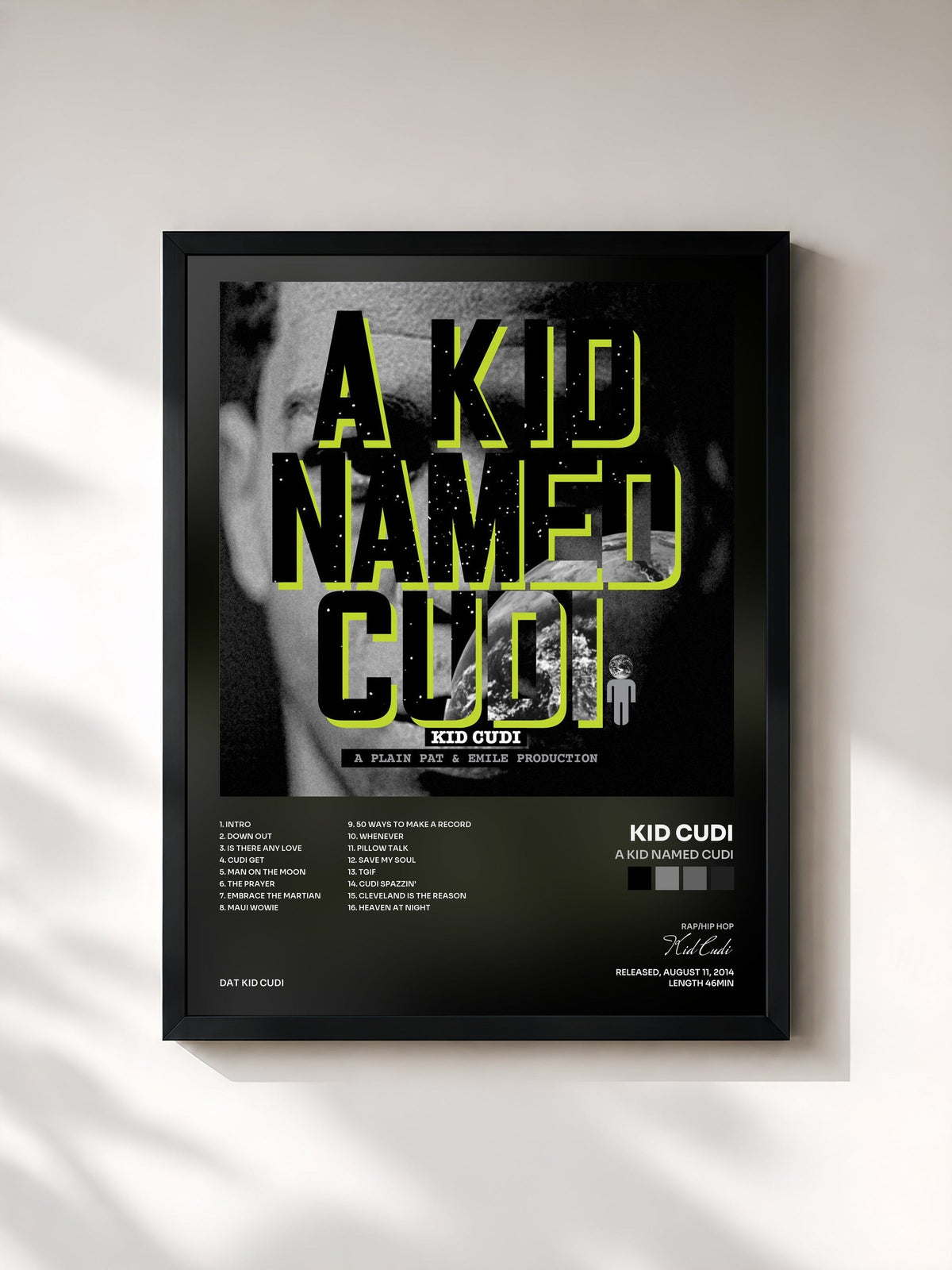 #noir Tableau de l'album A Kid Named Cudi de Kid Cudi, cadre noir, imprimé et encadré en France