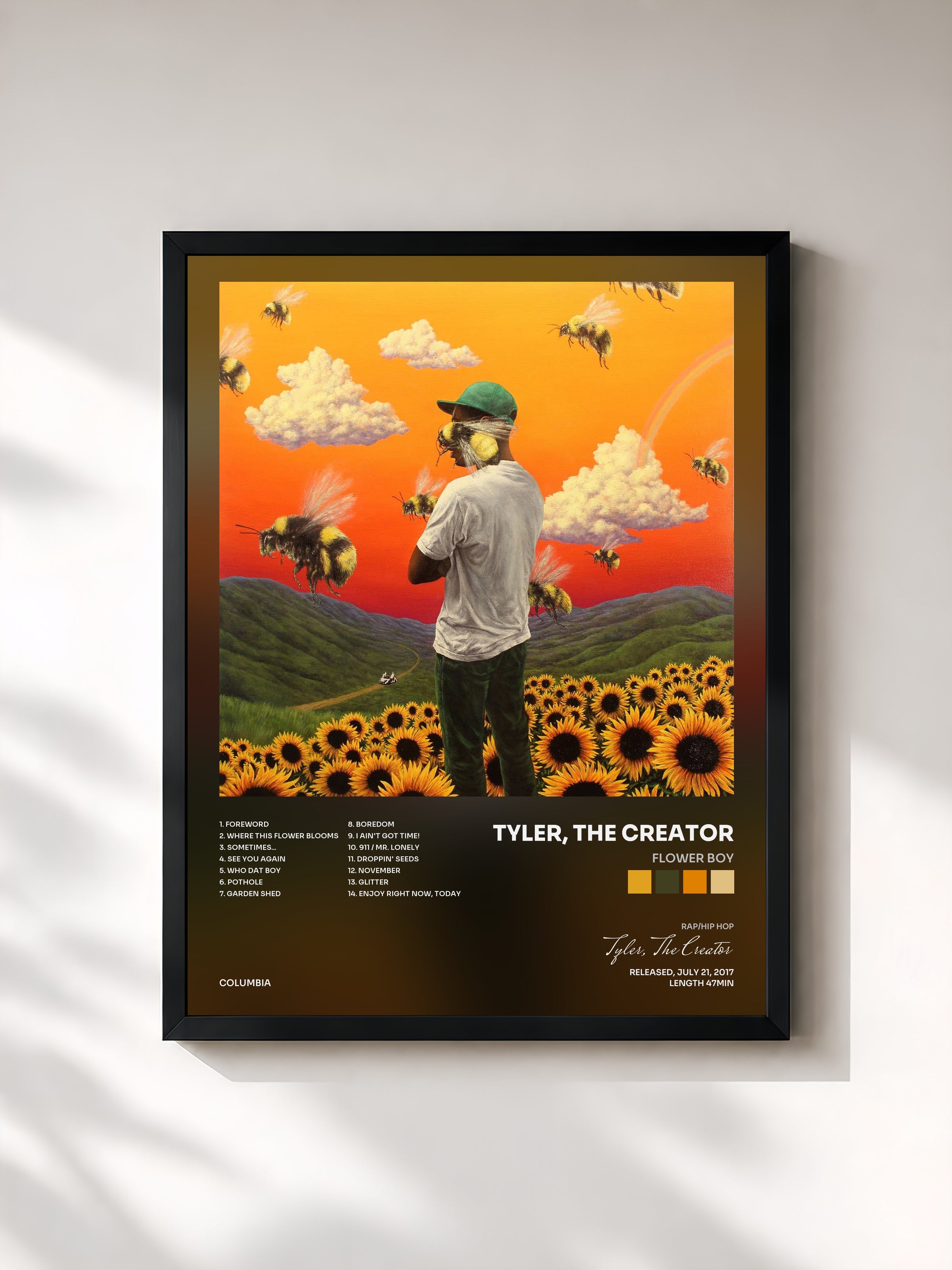 #noir Tableau de l'album Flower Boy de Tyler, The Creator, cadre noir, imprimé et encadré en France