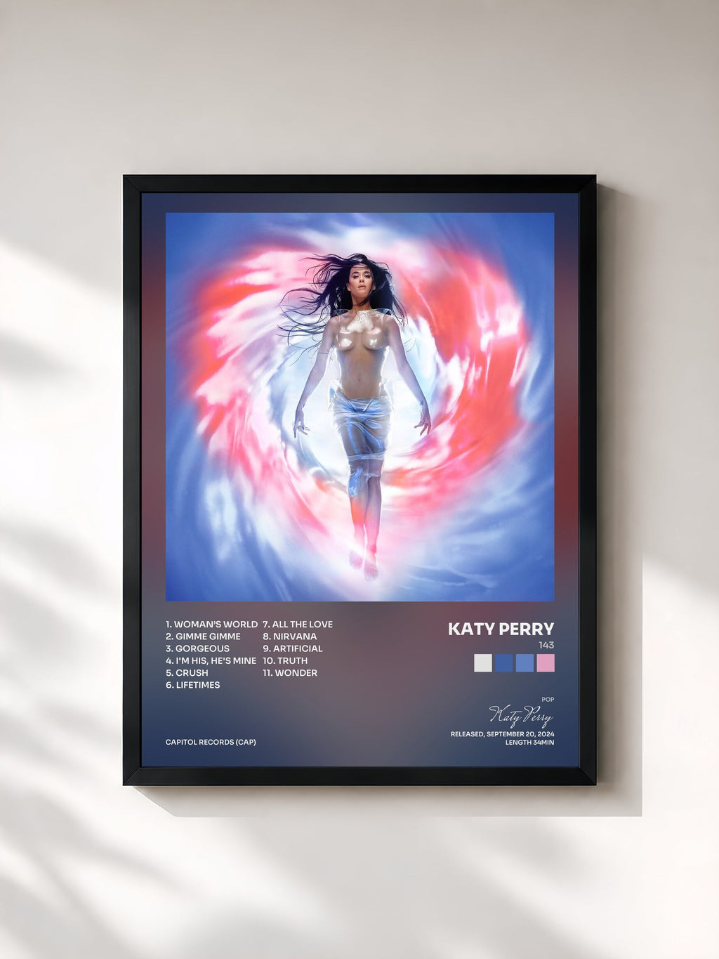 #noir Tableau de l'album 143 de Katy Perry, cadre noir, imprimé et encadré en France