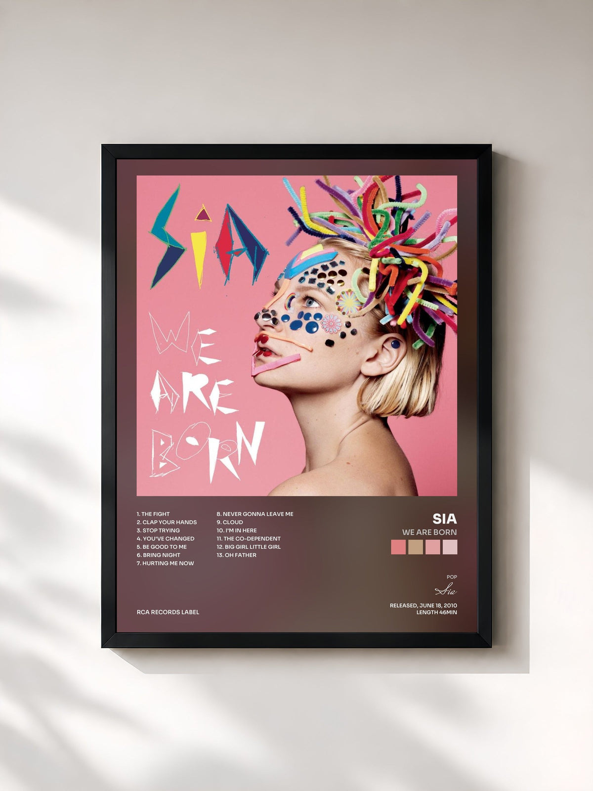 #noir Tableau de l'album We Are Born de Sia, cadre noir, imprimé et encadré en France