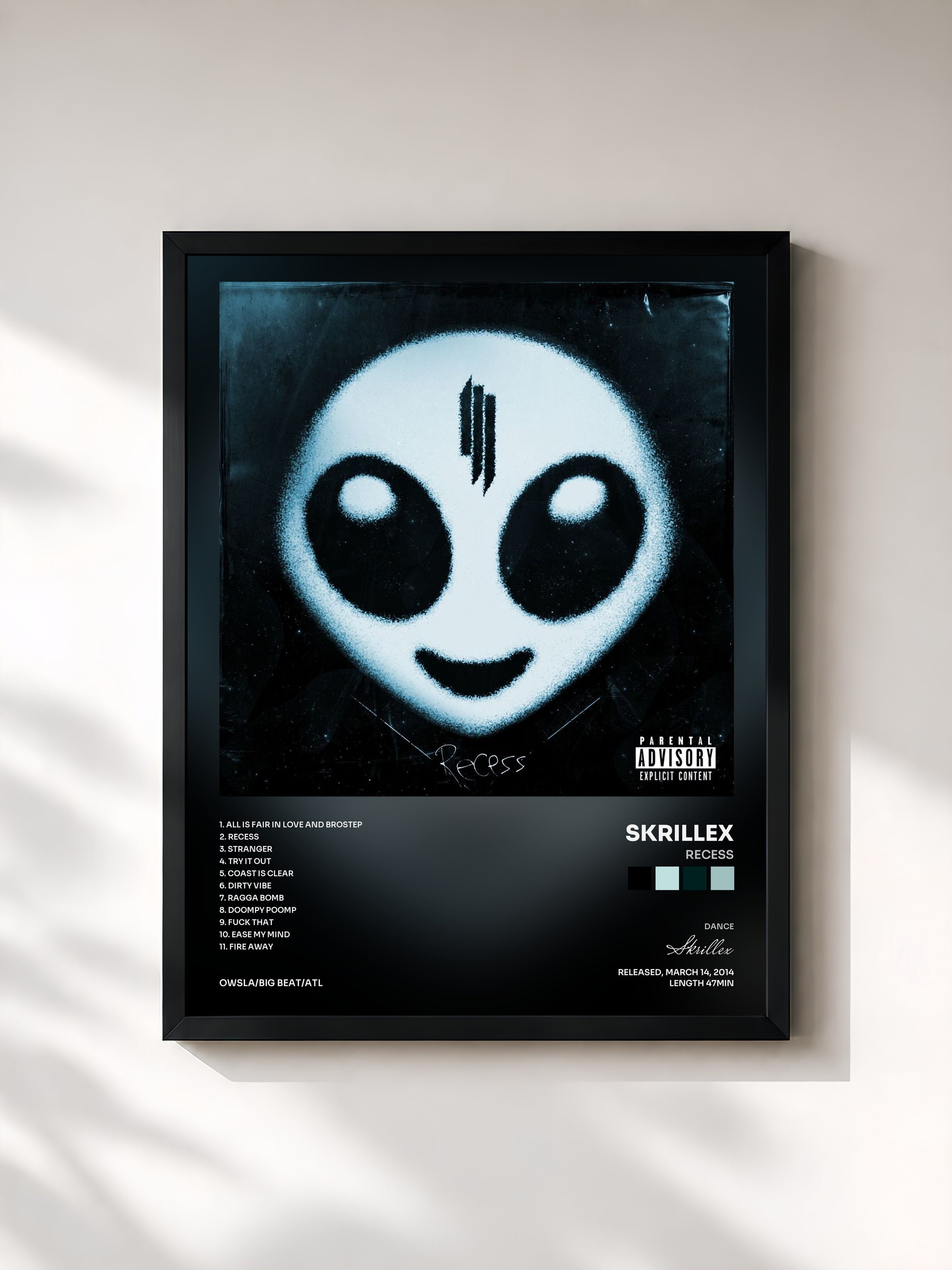 #noir Recess by Skrillex as a framed art print, black frame, printed and framed in France