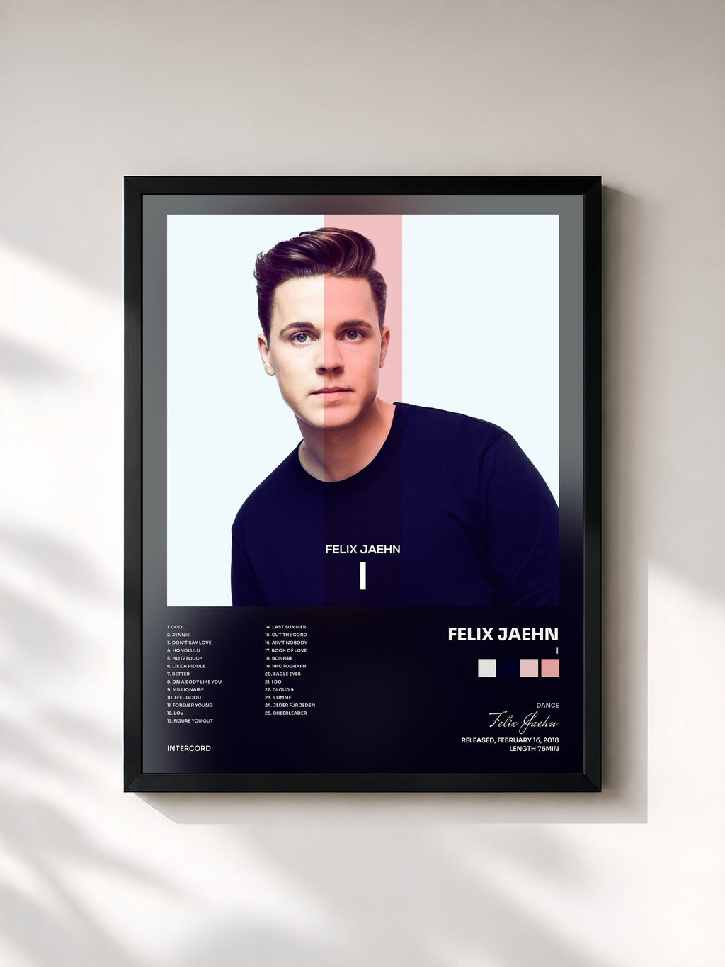 #noir Tableau de l'album I de Felix Jaehn, cadre noir, imprimé et encadré en France