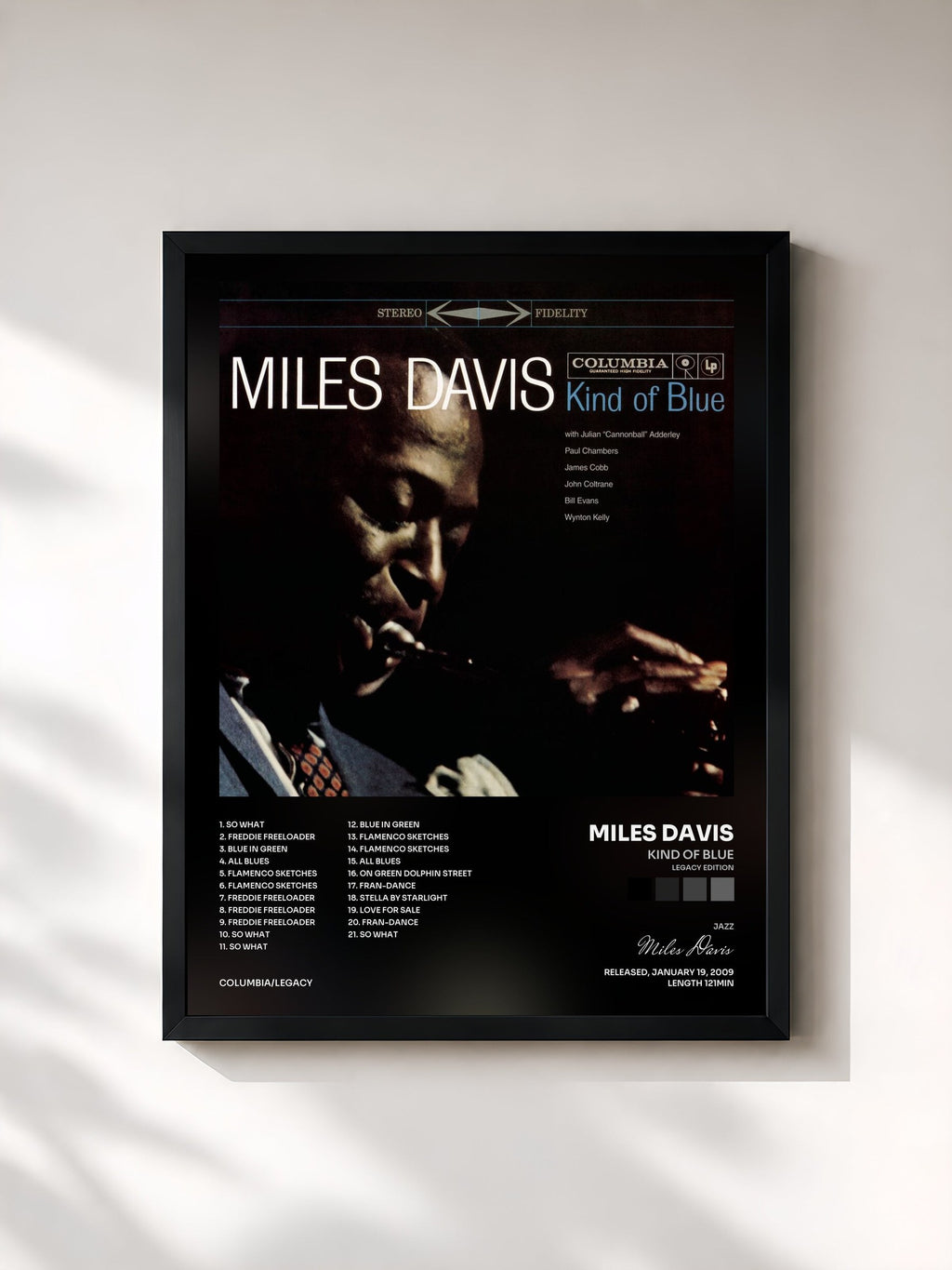 #noir Tableau de l'album Kind Of Blue (Legacy Edition) de Miles Davis, cadre noir, imprimé et encadré en France