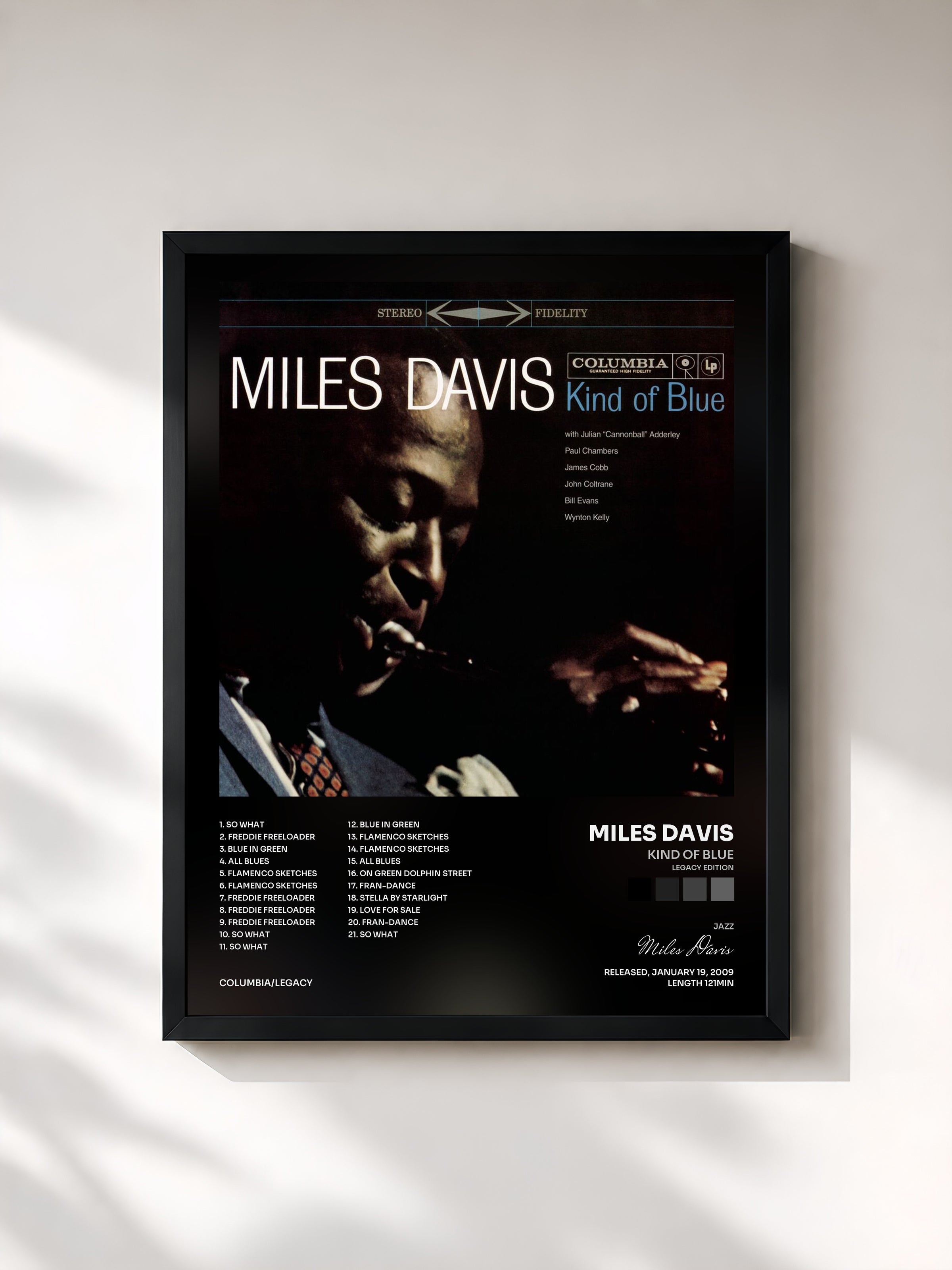 #noir Kind Of Blue (Legacy Edition) by Miles Davis as a framed art print, black frame, printed and framed in France