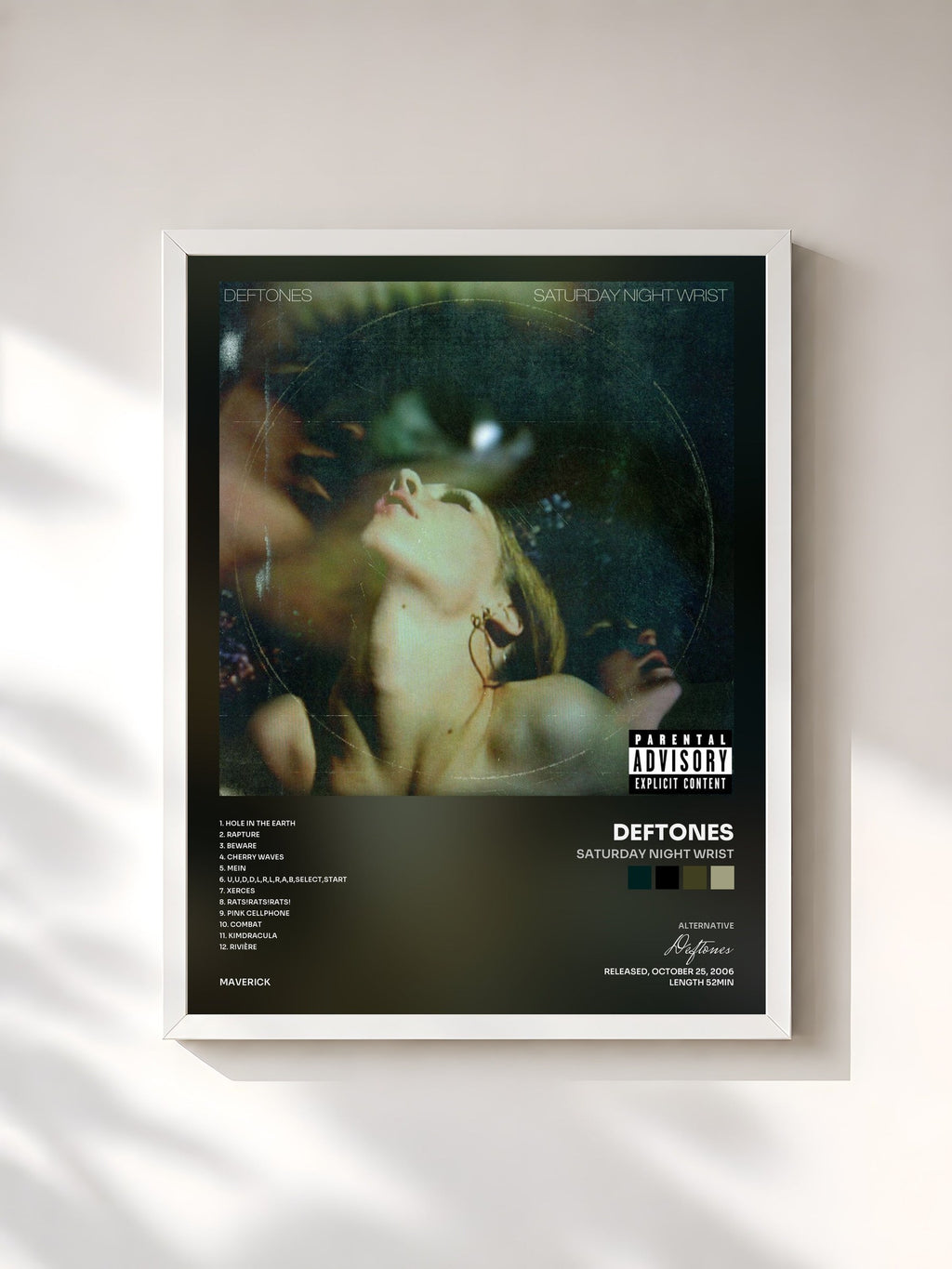 #blanc Saturday Night Wrist by Deftones as a framed art print, white frame, printed and framed in France