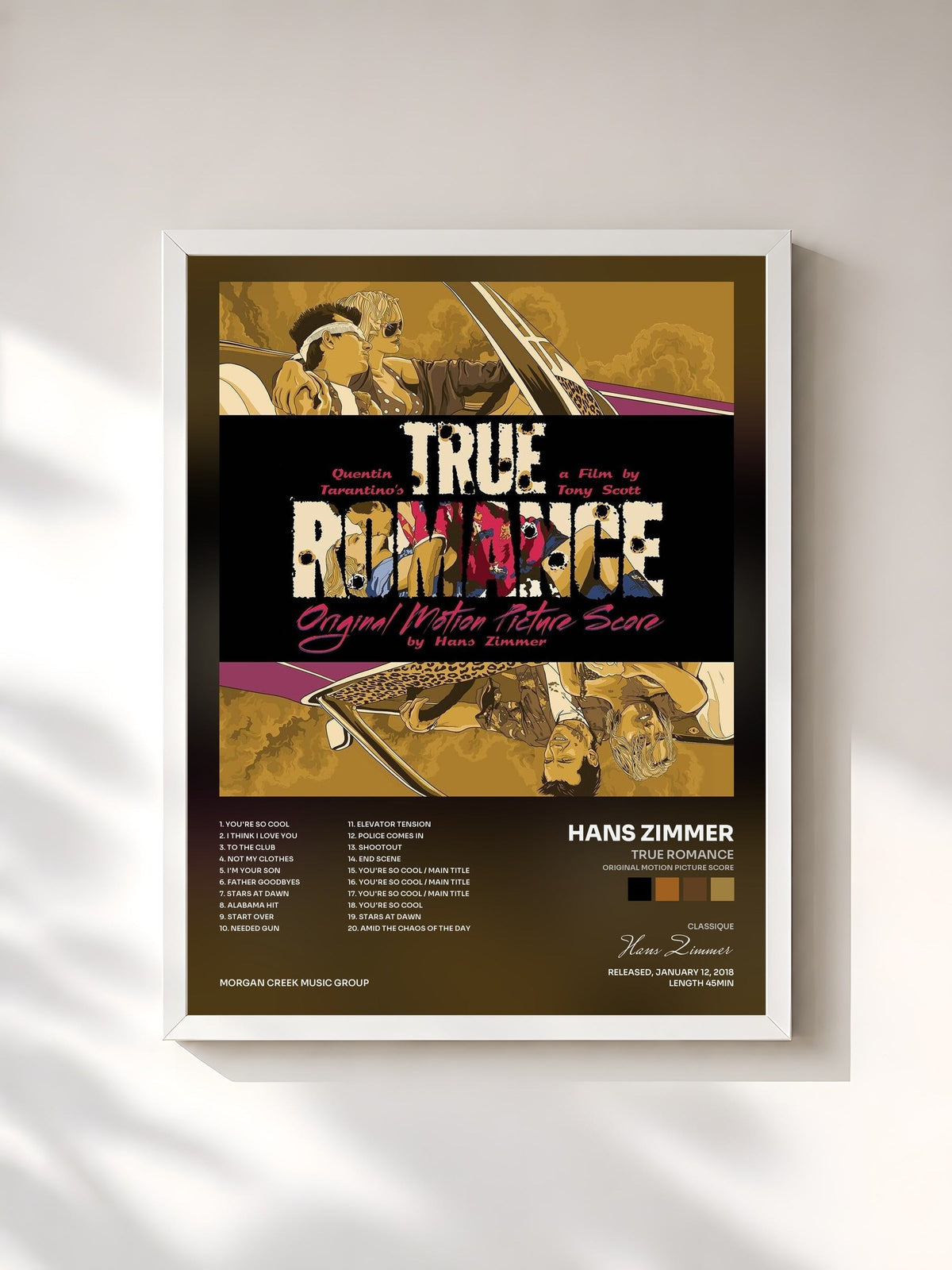 #blanc Tableau de l'album True Romance (Original Motion Picture Score) de Hans Zimmer, cadre blanc, imprimé et encadré en France