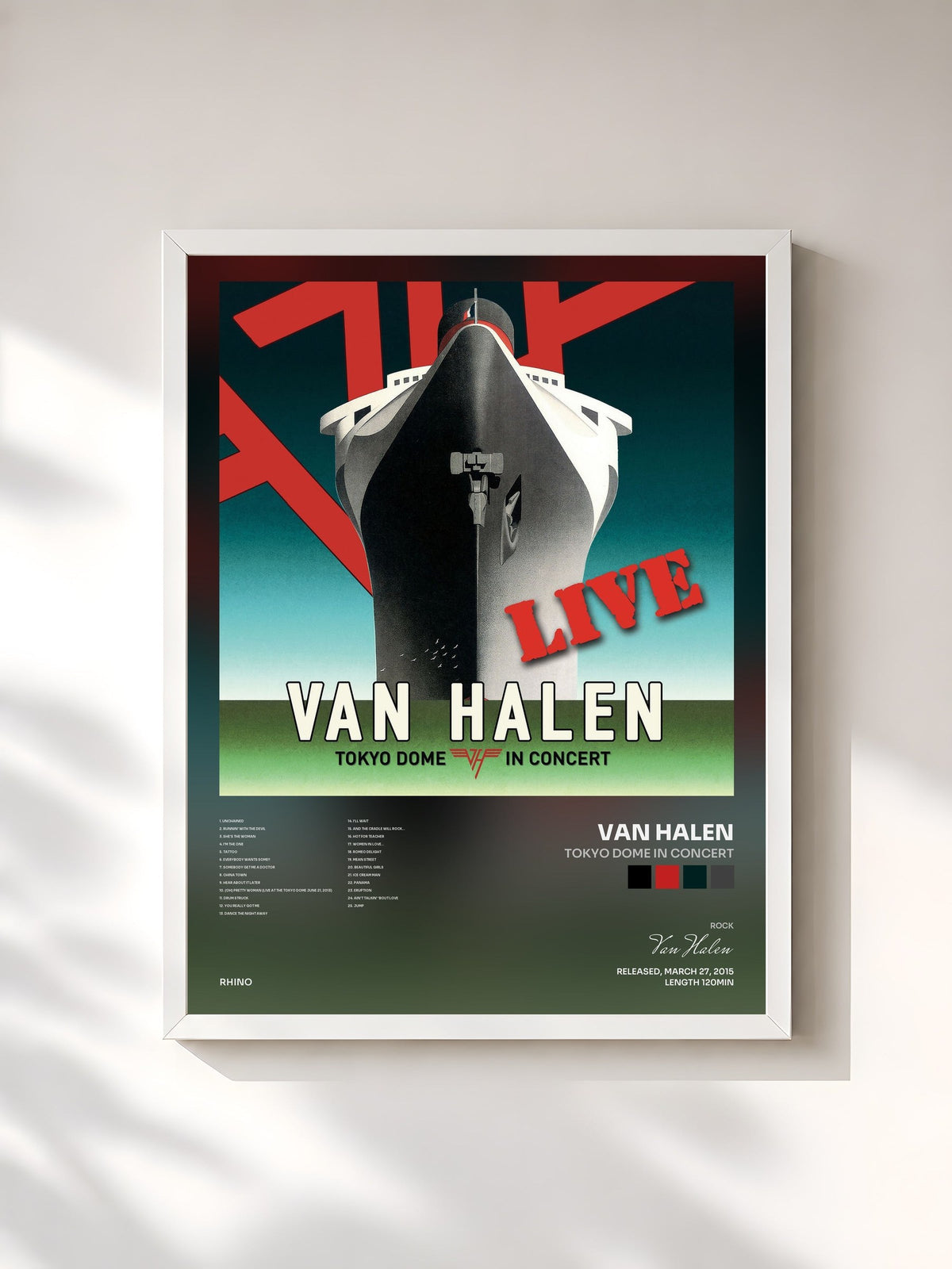 #blanc Tableau de l'album Tokyo Dome in Concert de Van Halen, cadre blanc, imprimé et encadré en France