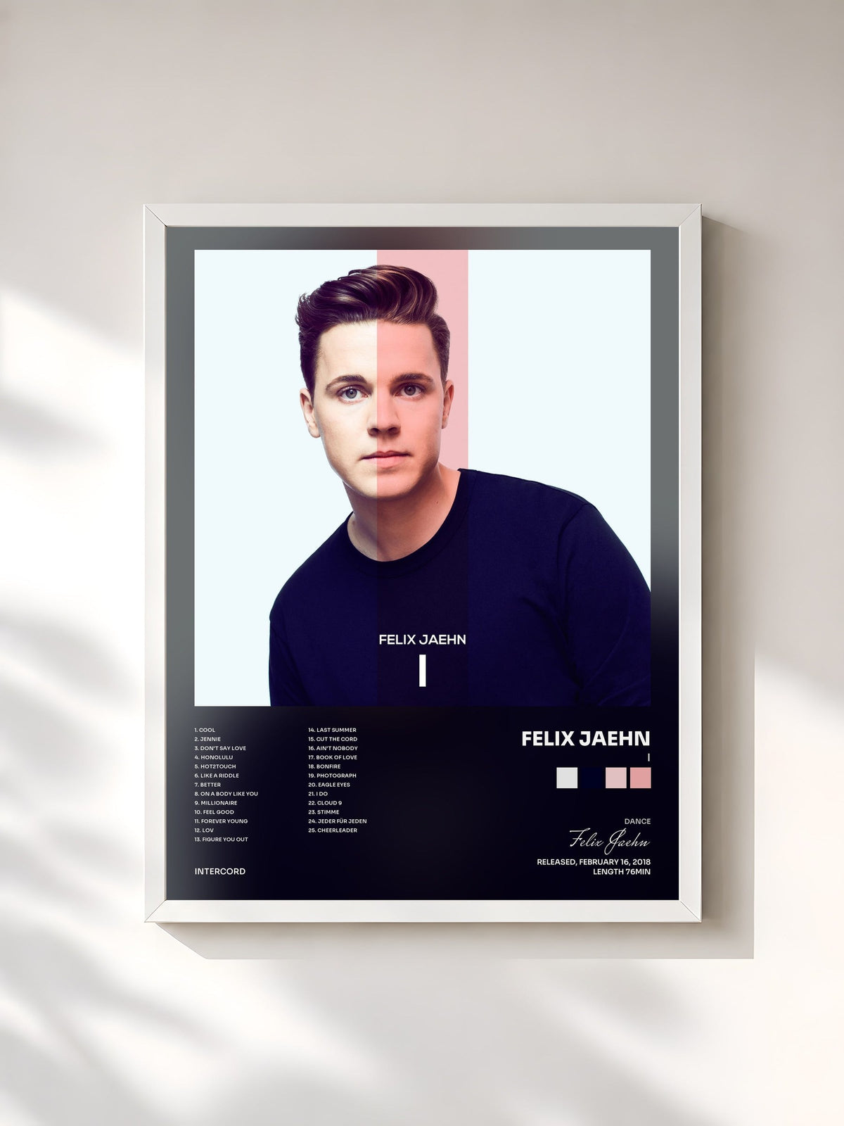 #blanc Tableau de l'album I de Felix Jaehn, cadre blanc, imprimé et encadré en France