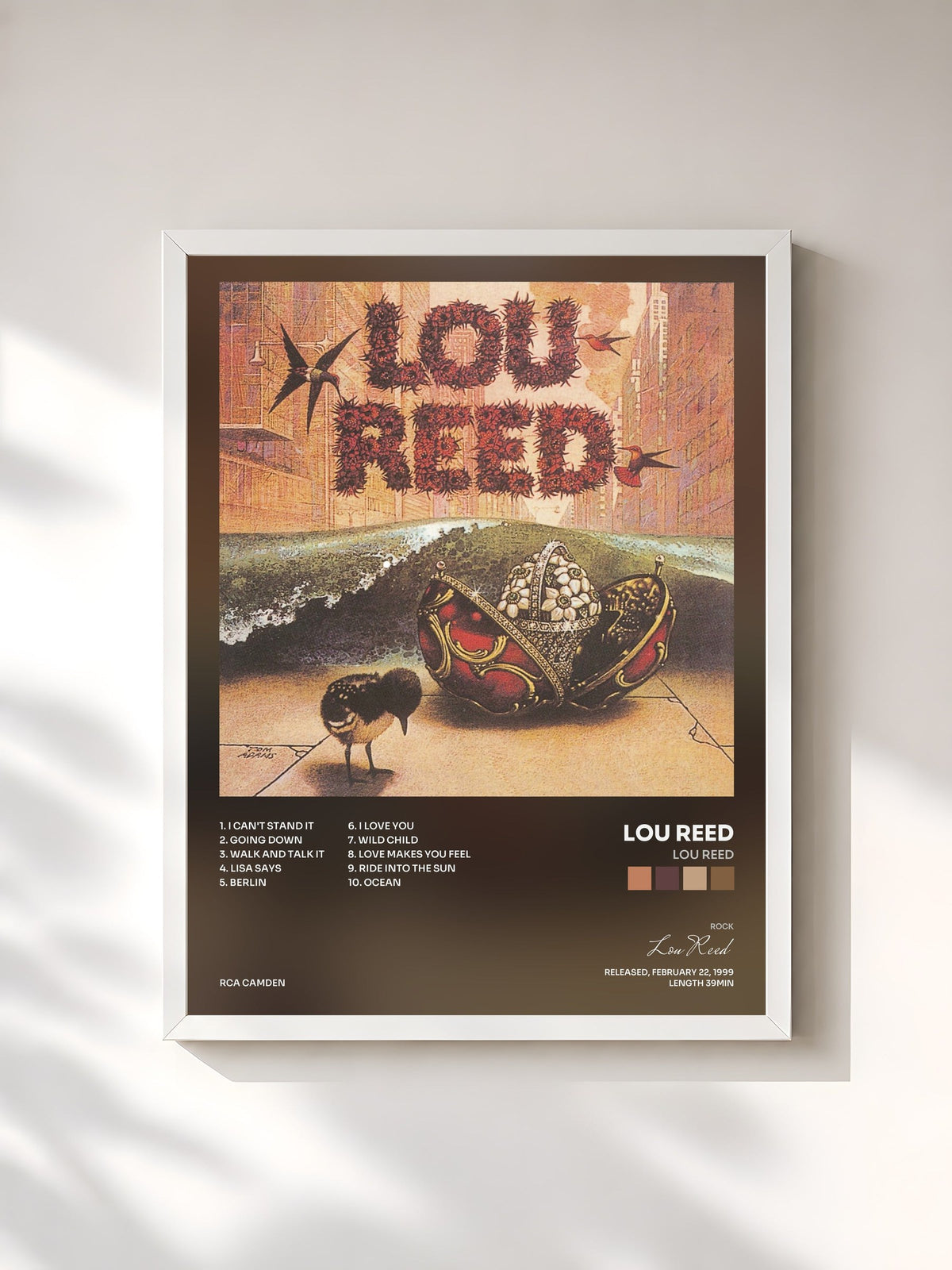 #blanc Tableau de l'album Lou Reed de Lou Reed, cadre blanc, imprimé et encadré en France