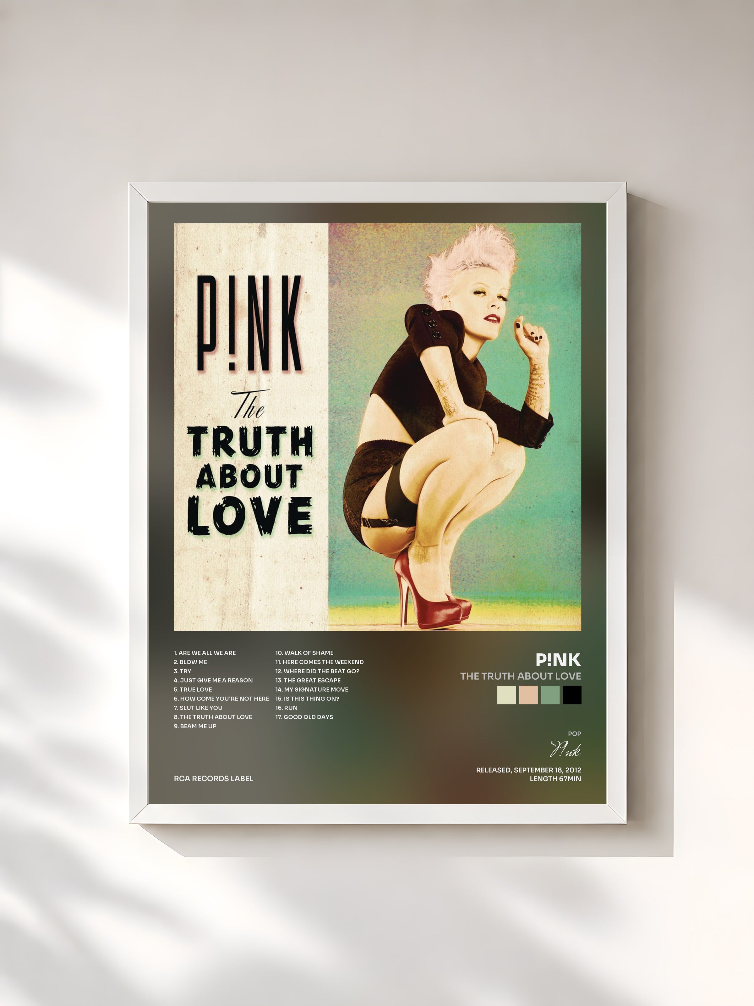 #blanc The Truth About Love di P!nk in stampa incorniciata, cornice bianca, stampata e incorniciata in Francia