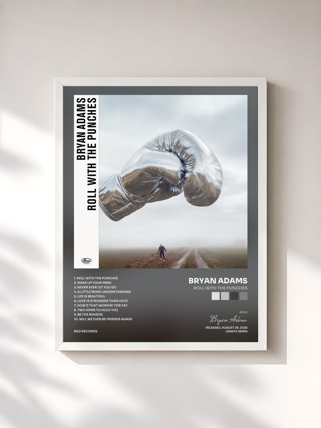#blanc Roll With The Punches di Bryan Adams in stampa incorniciata, cornice bianca, stampata e incorniciata in Francia