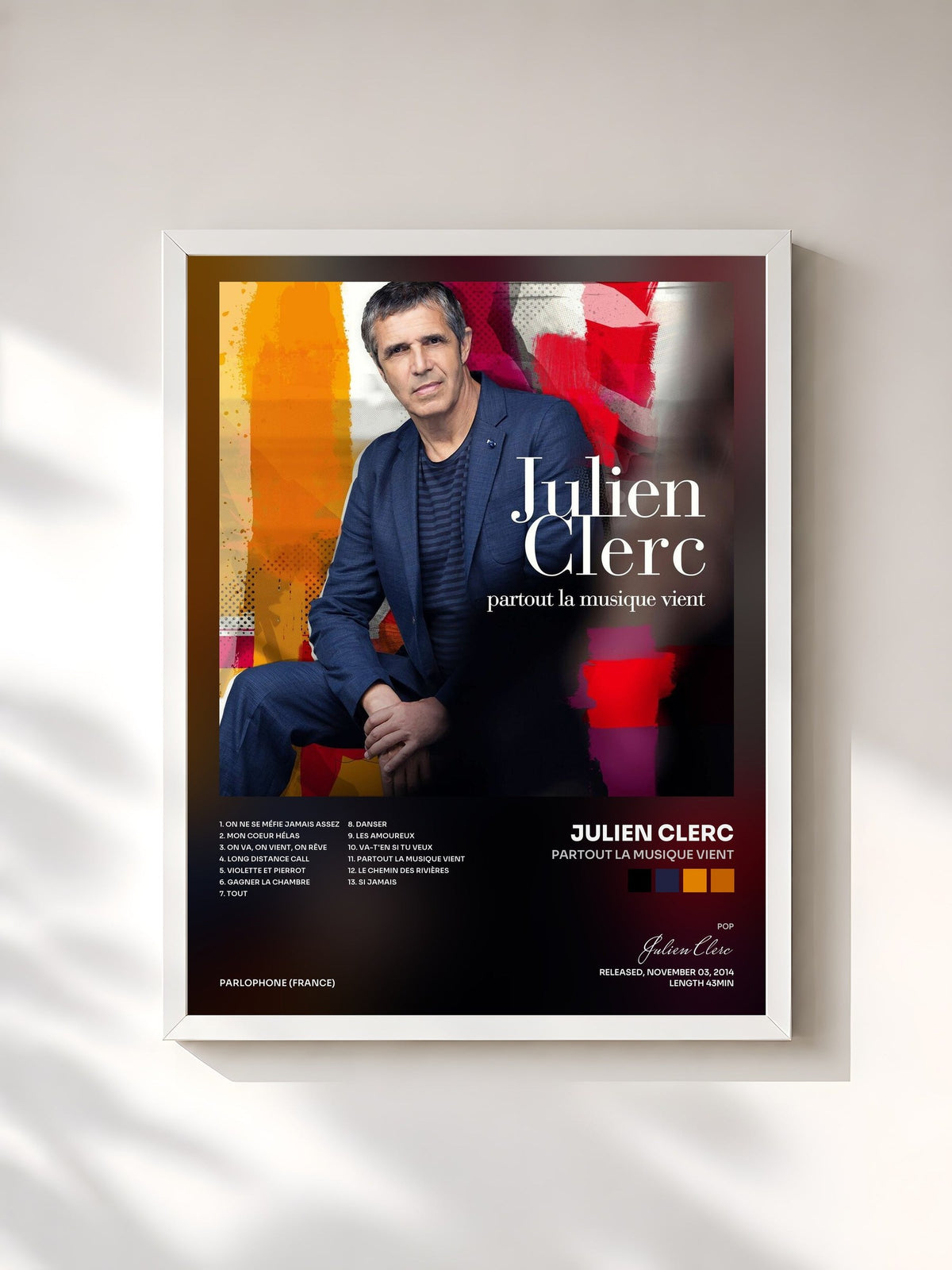#blanc Partout la musique vient von Julien Clerc als gerahmter Kunstdruck, weißer Rahmen, gedruckt und gerahmt in Frankreich