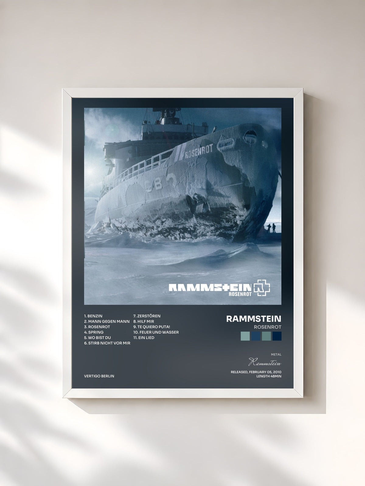 #blanc Rosenrot by Rammstein as a framed art print, white frame, printed and framed in France