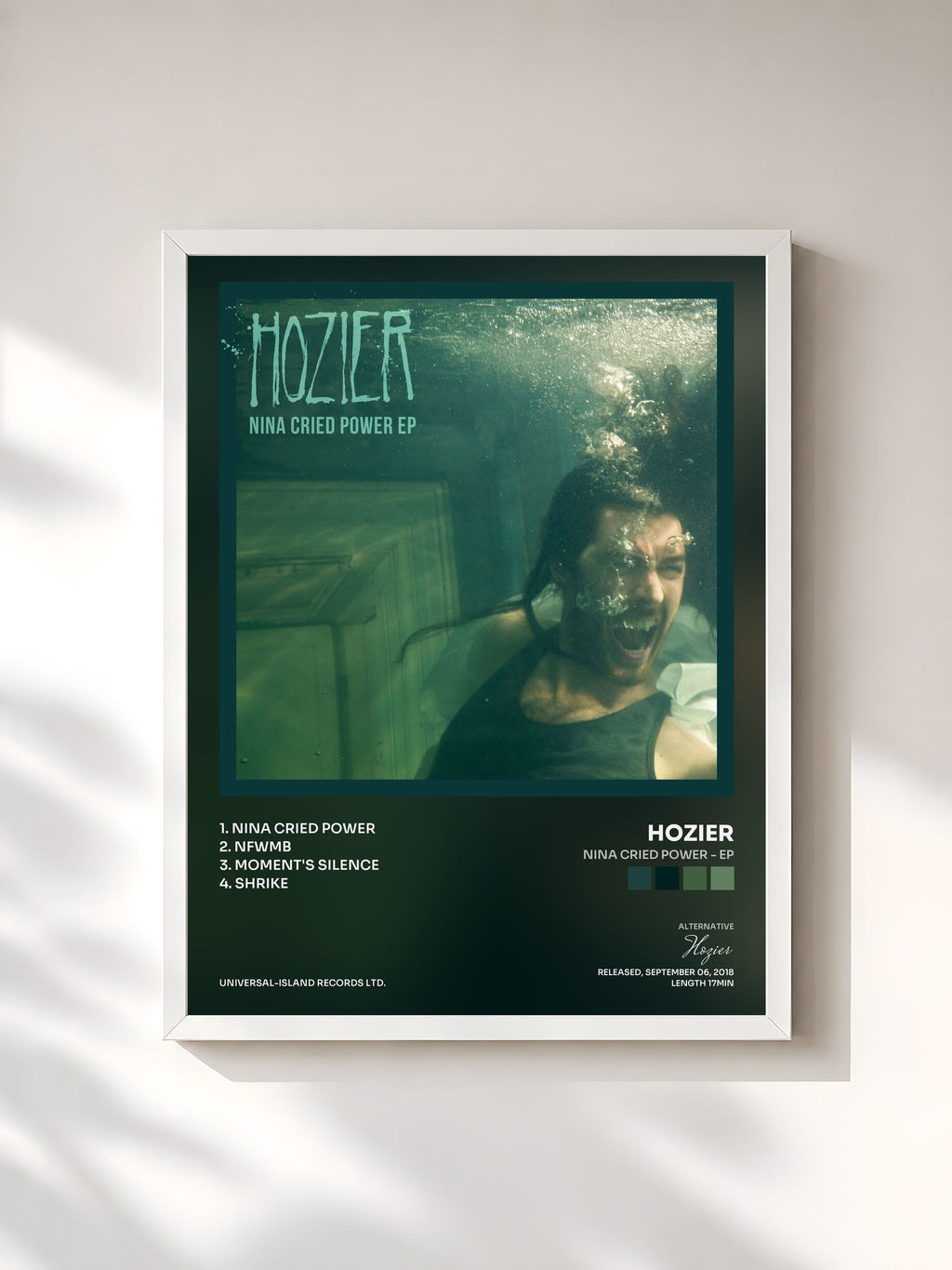 #blanc Nina Cried Power - EP de Hozier en lámina enmarcada, marco blanco, impresa y enmarcada en Francia