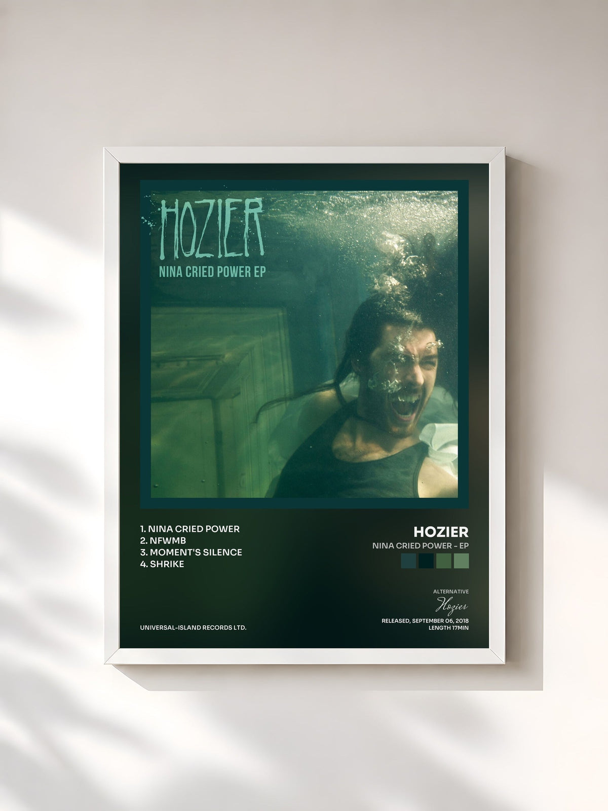 #blanc Tableau de l'album Nina Cried Power - EP de Hozier, cadre blanc, imprimé et encadré en France