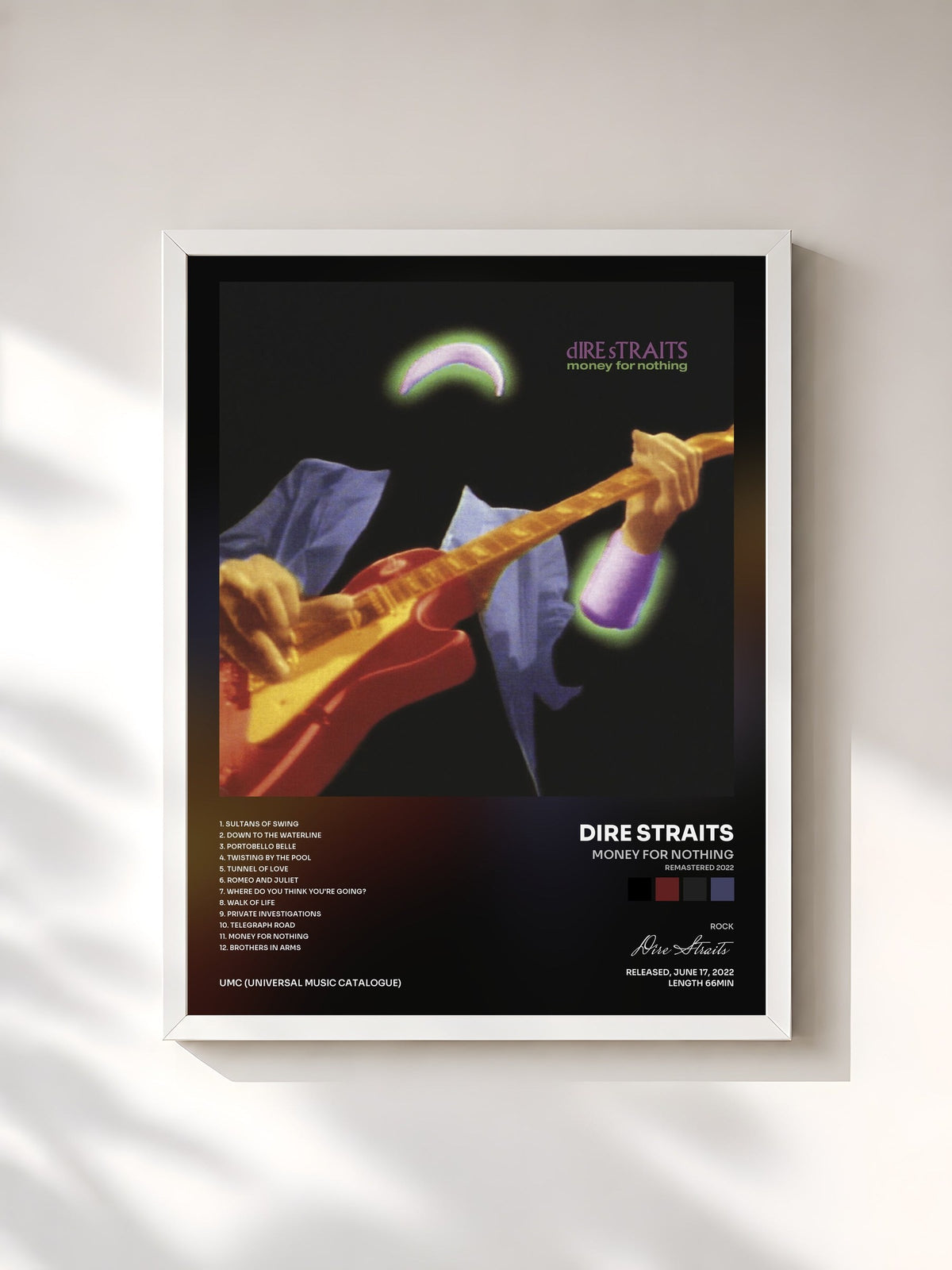 #blanc Money For Nothing (Remastered 2022) de Dire Straits en lámina enmarcada, marco blanco, impresa y enmarcada en Francia