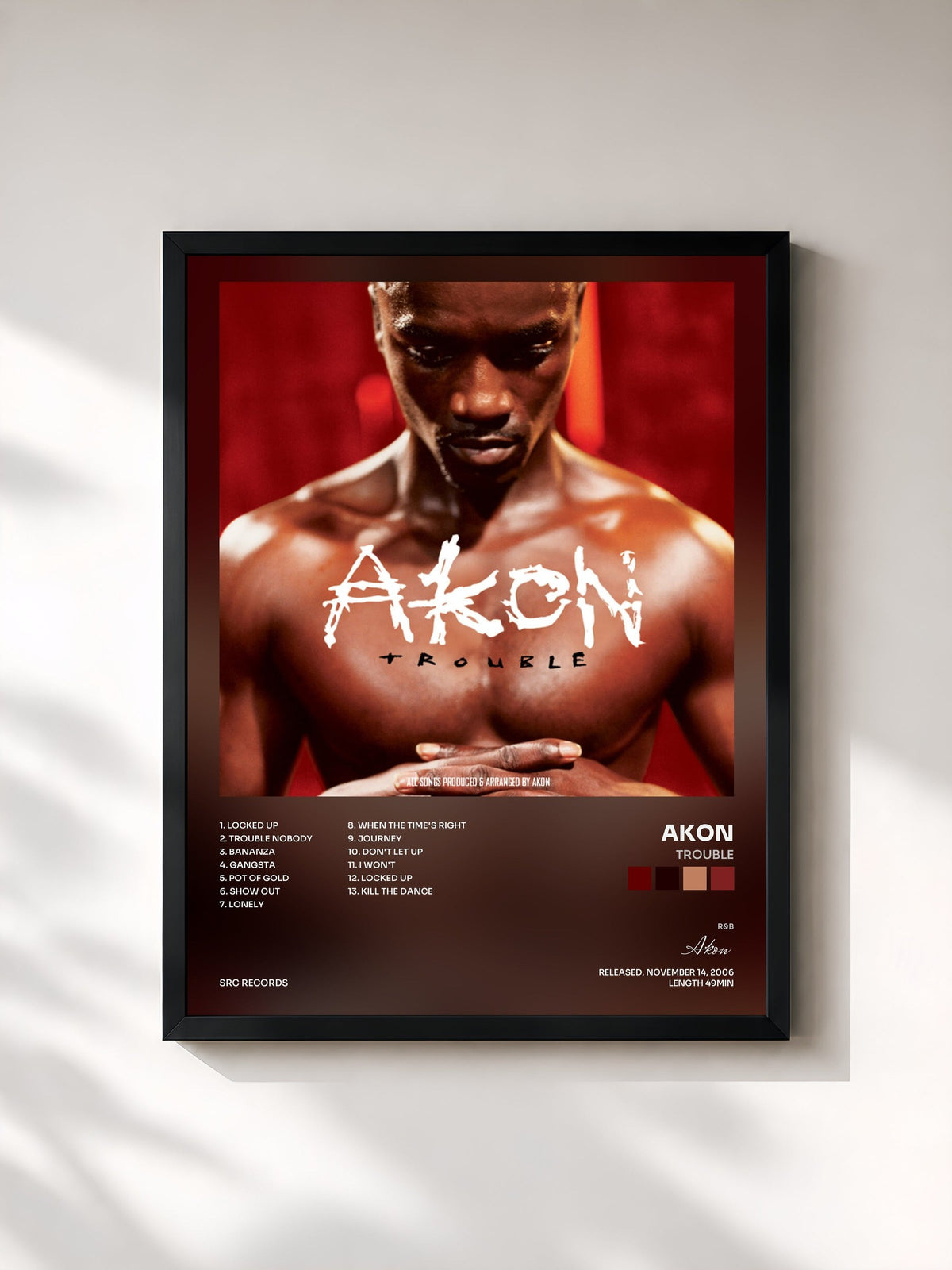 #noir Trouble by Akon as a framed art print, black frame, printed and framed in France